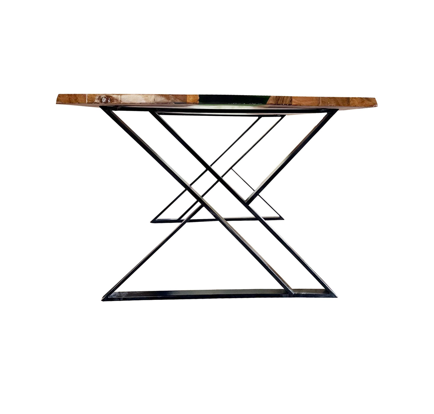 Handmade Live Edge Teak & Epoxy Dining Table with Metal Legs