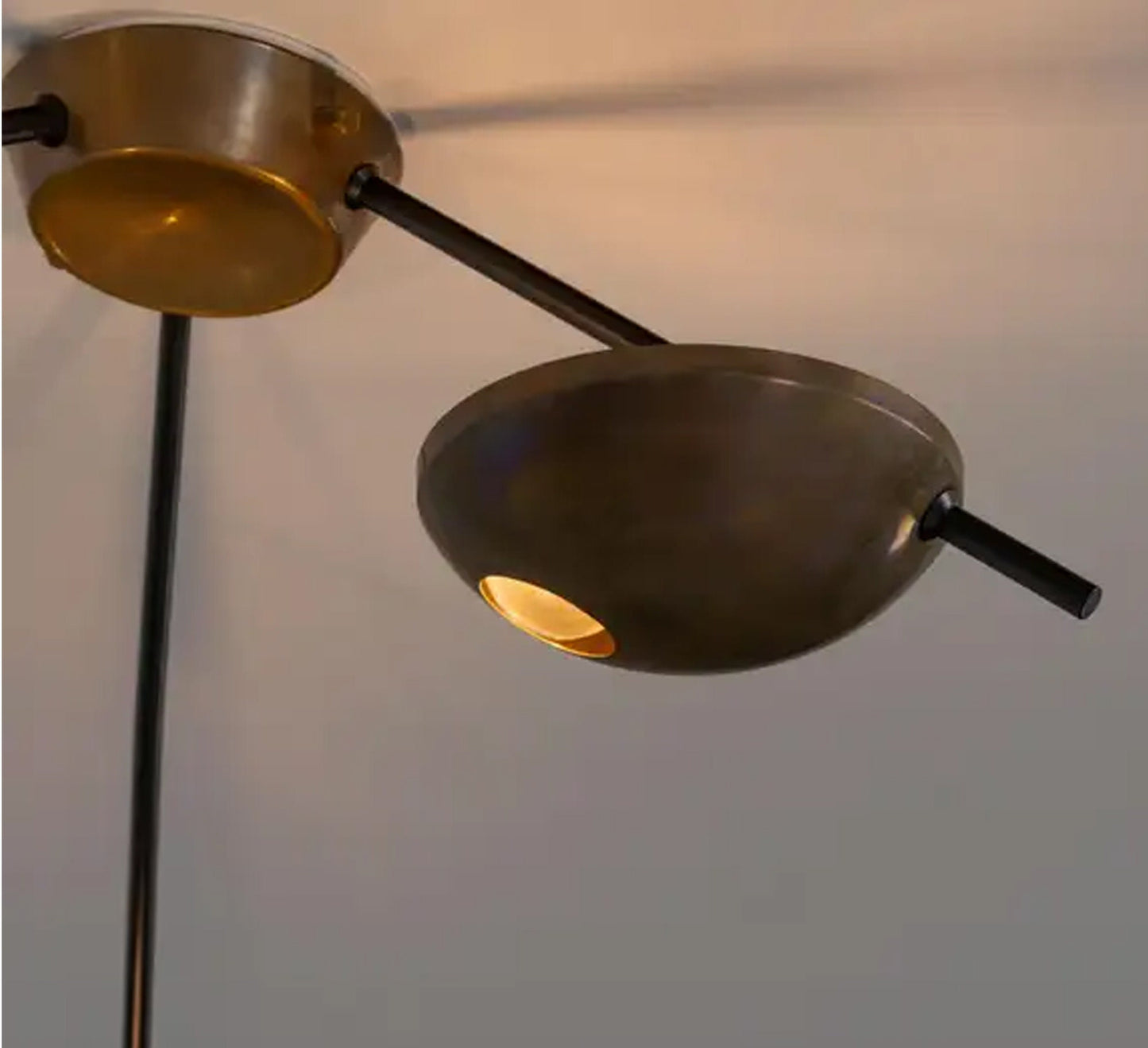 Mid century 3 Light Flush Mount, Antique Brass Italian design ceiling light fixture