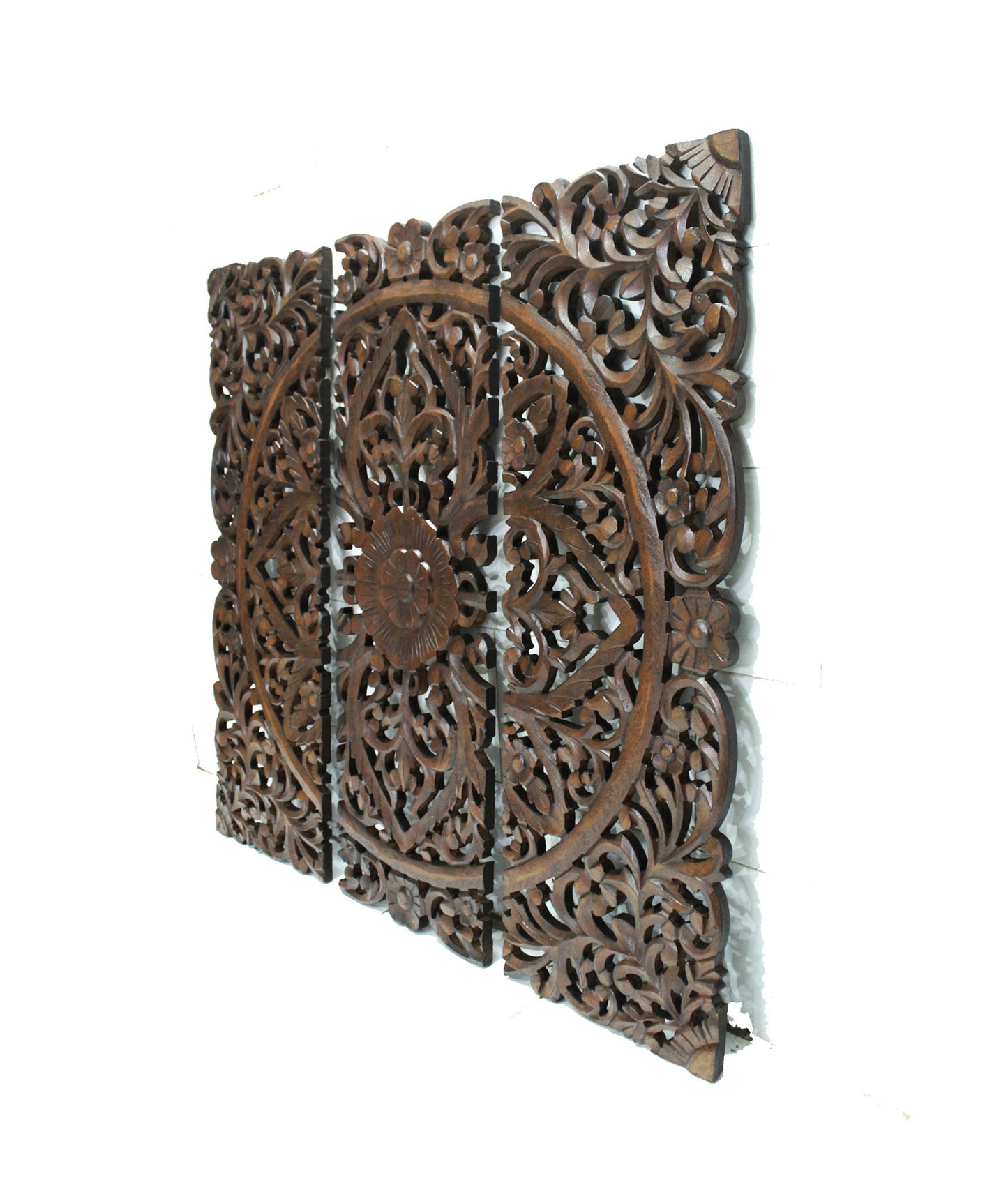 Flower Design Wooden Hanging Fixture, Large Walnut Carving Wall décor, mandola Arts