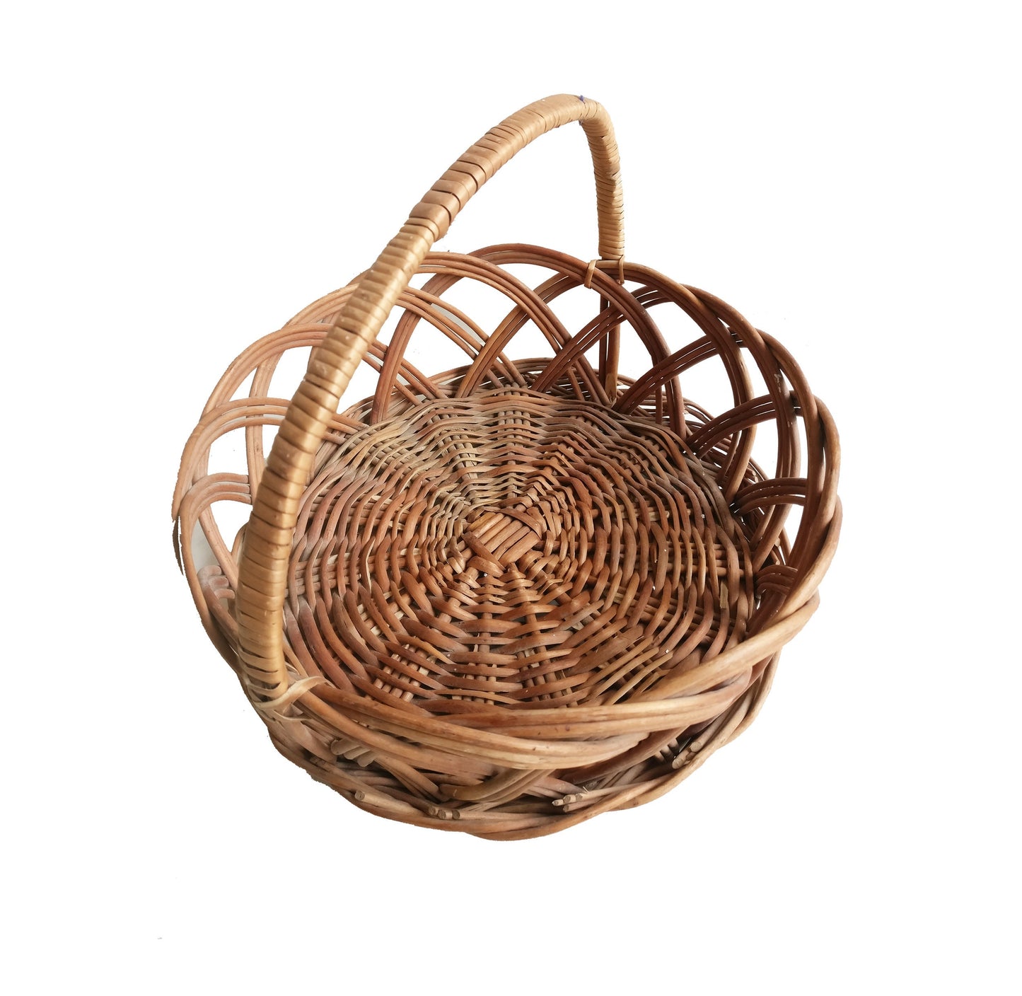 Handmade wicker basket organizer, Round basket with handle