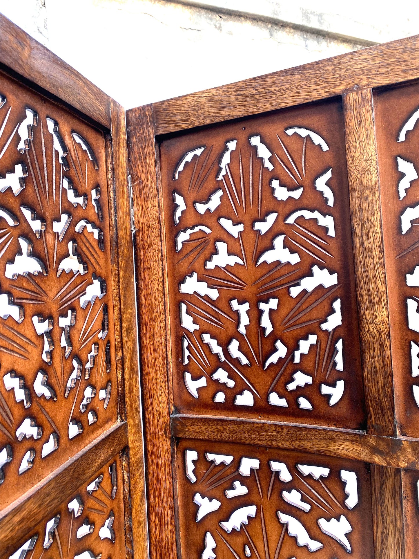 Mid-Century Modern Wood Folding Divider: Handmade Partition Screen