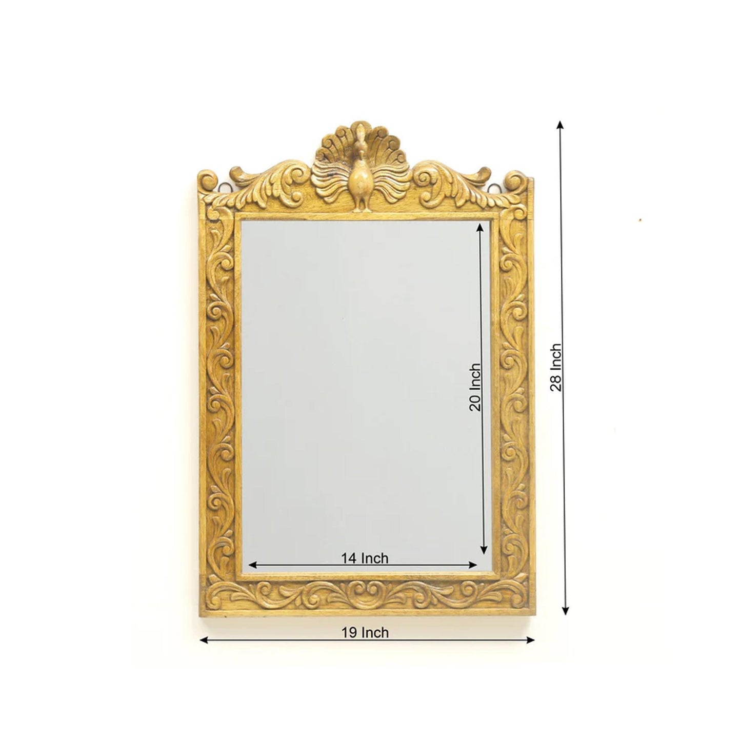 Handmade Mid-Century Gold Wood Wall Mirror: 28x19 In