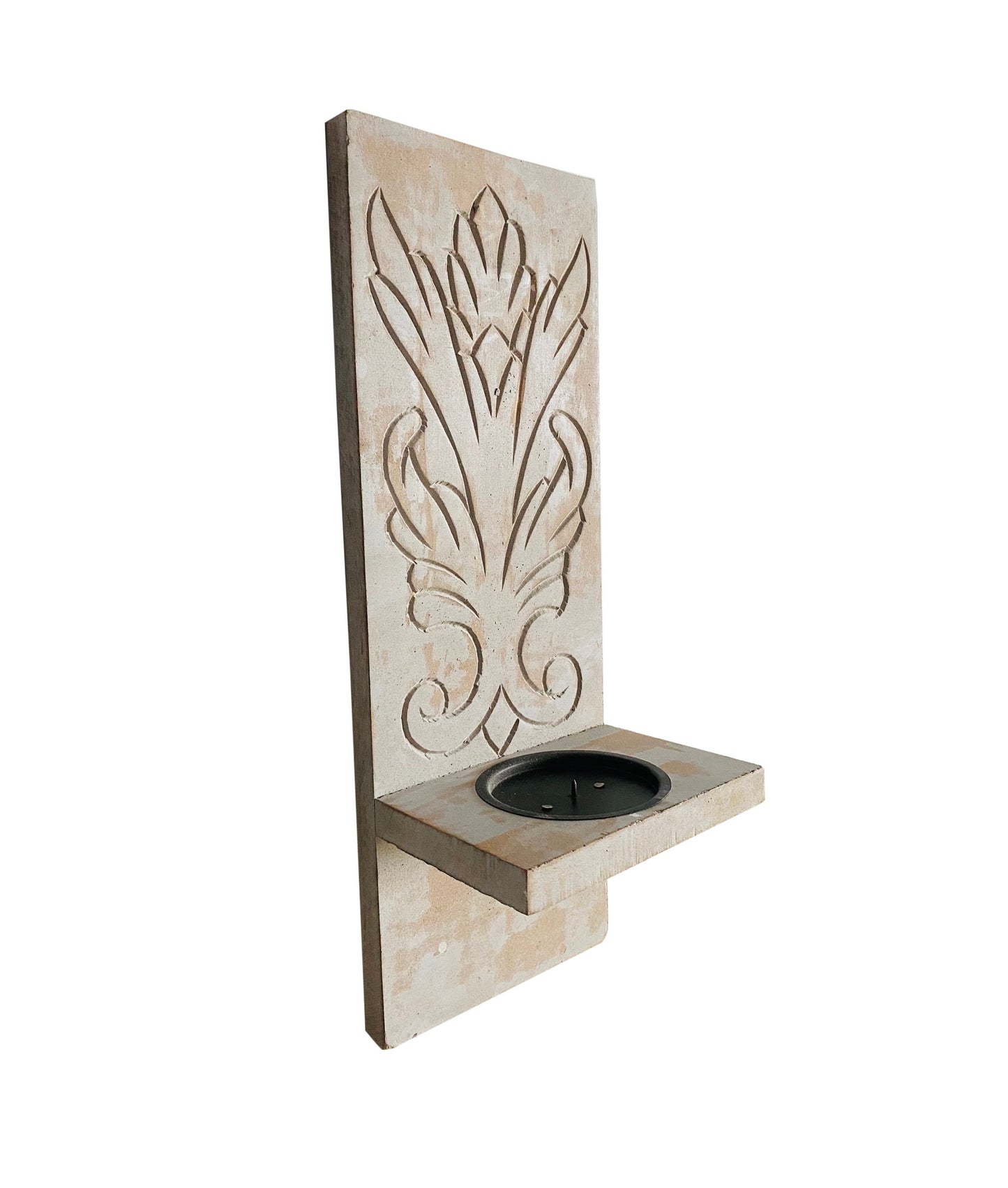 Mid century Rustic White Wooden Pallet Carving Wall Mount Candle Holder Fixture