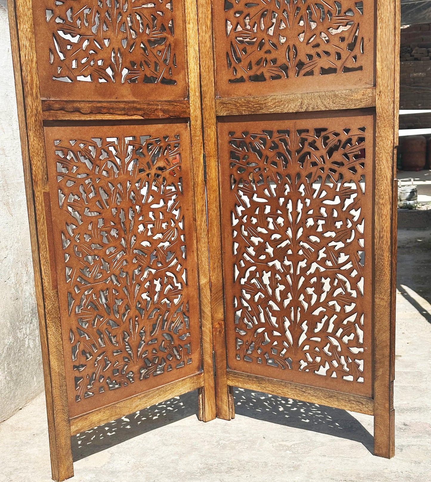 Mid century Big Mesh Design Wooden Folding Divider, Partition, Handmade Self standing separator