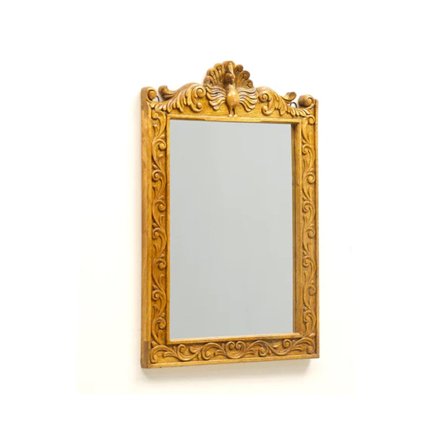 Handmade Mid-Century Gold Wood Wall Mirror: 28x19 In
