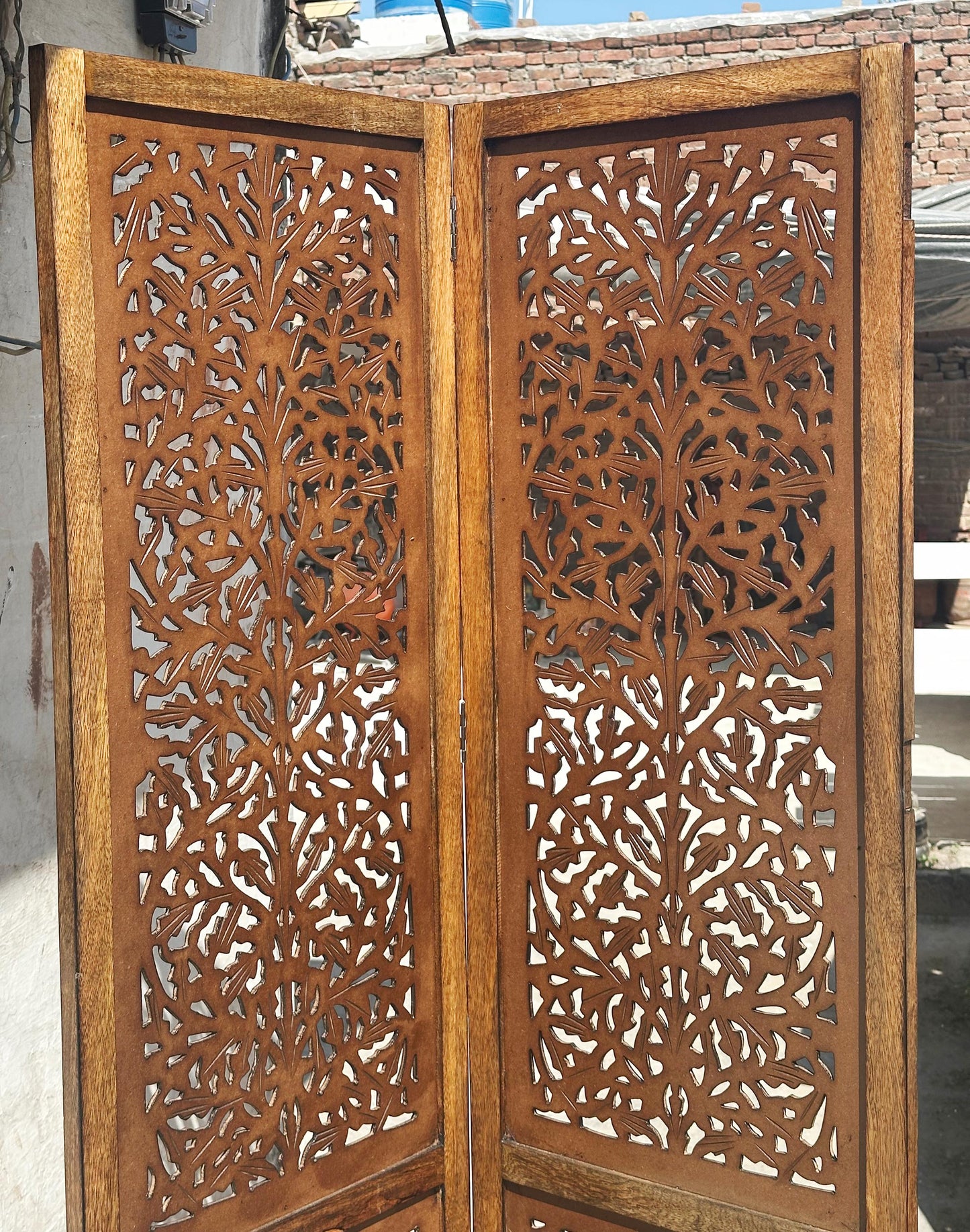 Mid century Big Mesh Design Wooden Folding Divider, Partition, Handmade Self standing separator