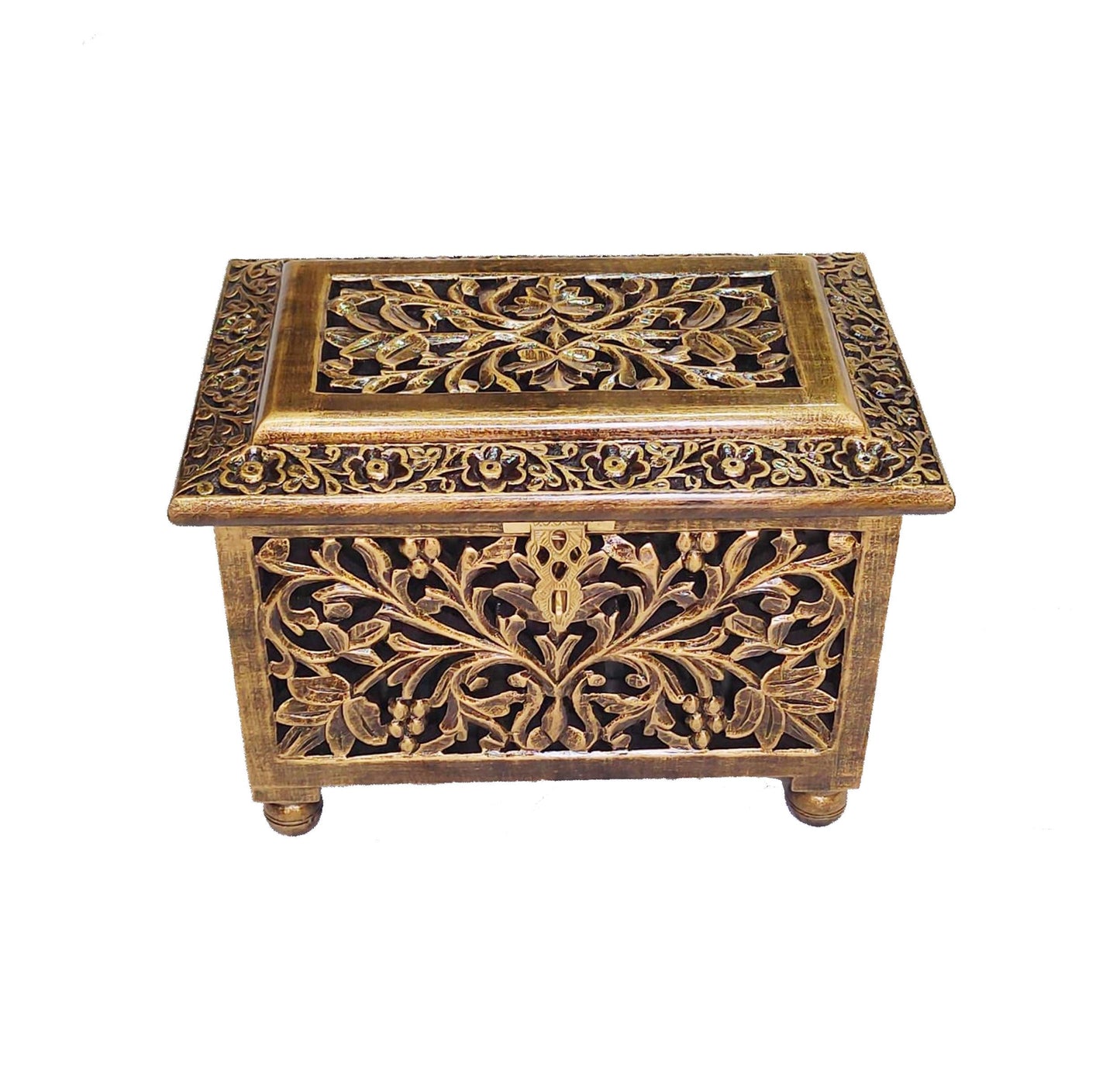 Hand Carved Wooden Storage Chest: Decorative Trunk Box