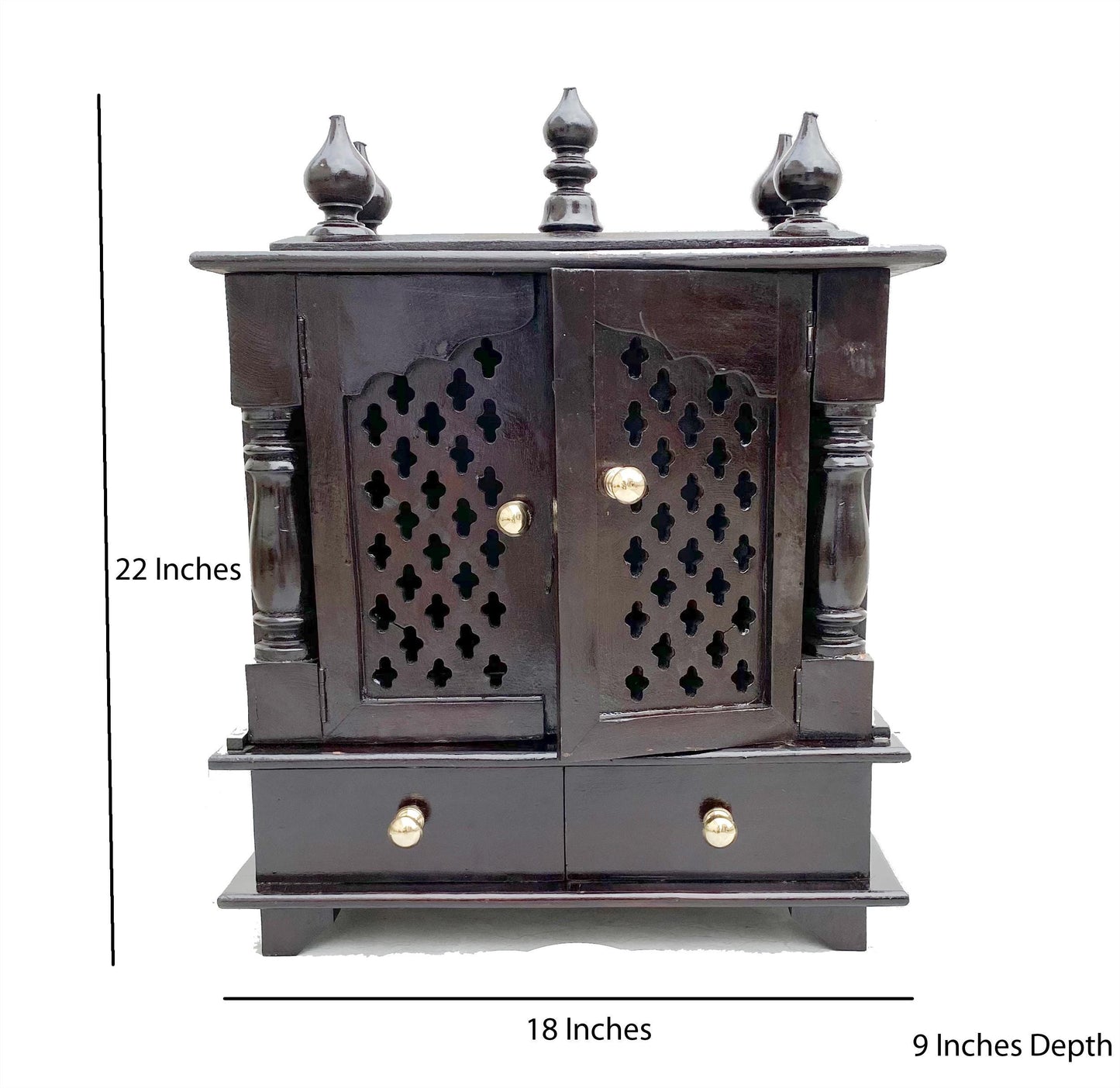 Handmade Walnut Wood Temple Mandir: 2-Shelf Wooden Shrine