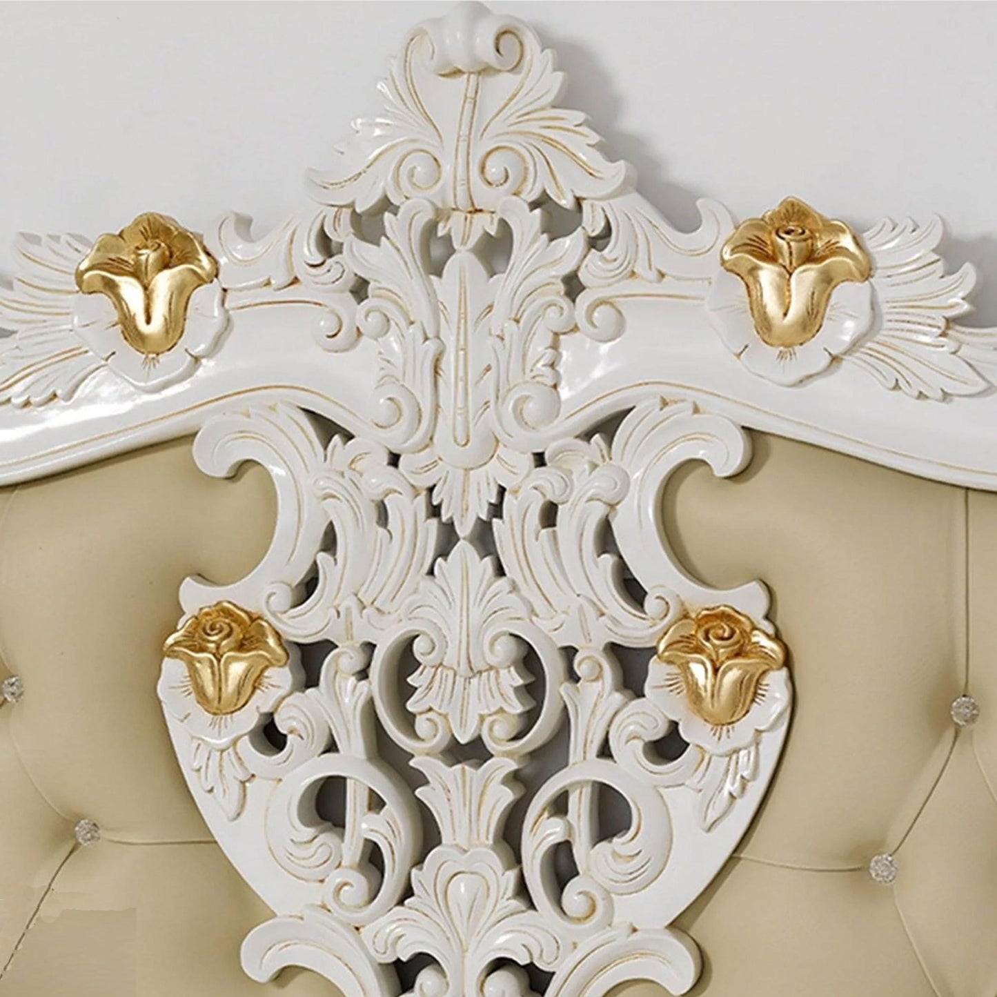 Handmade Giltwood Bed Frame: Tufted Bohemian Rococo Style