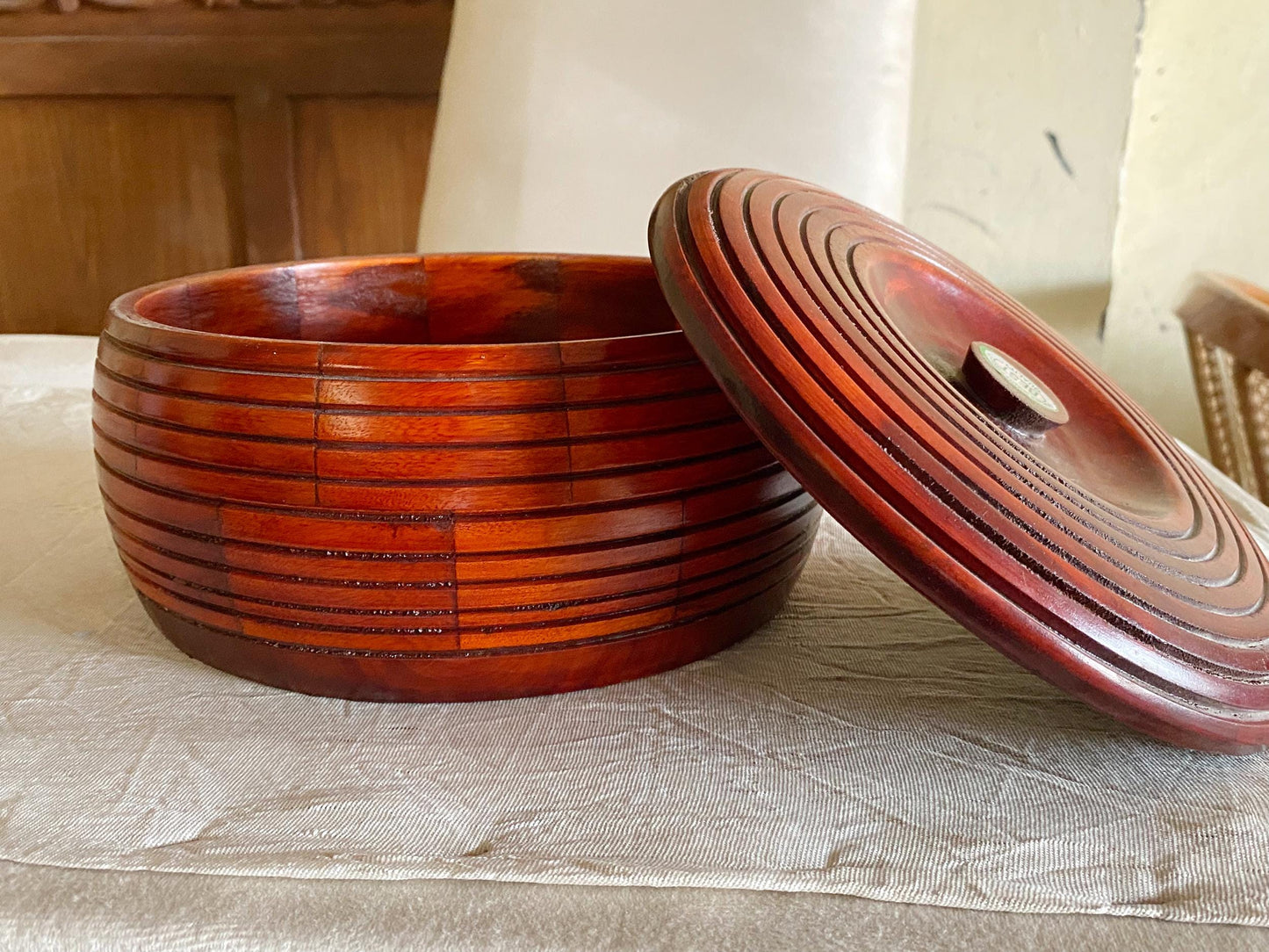Handmade Teak Wood Casserole Dish with Lid - Brown Roti Chapati Box
