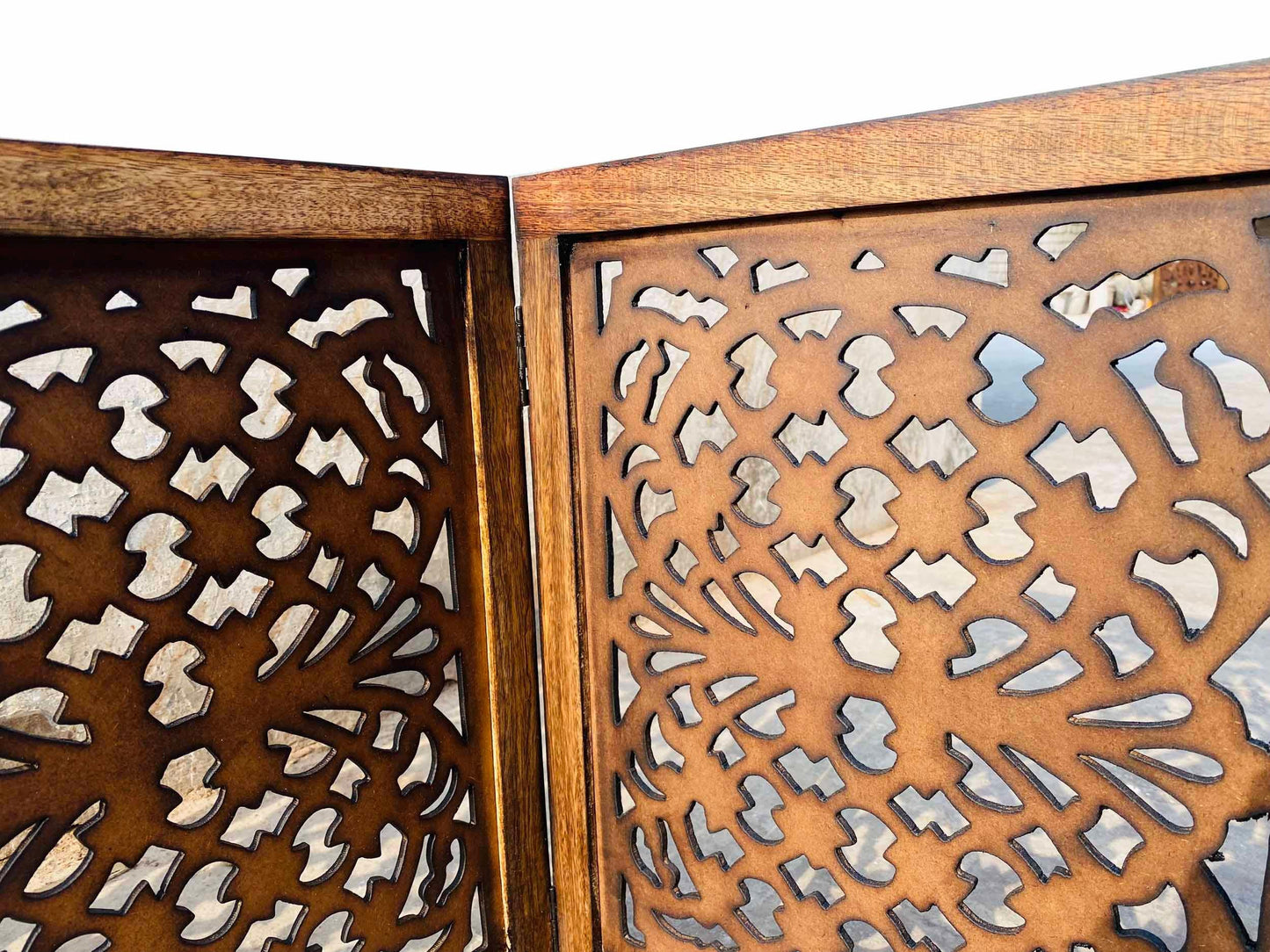 Mid-Century Modern Brown Wood Folding Divider: Pet & Baby Gate