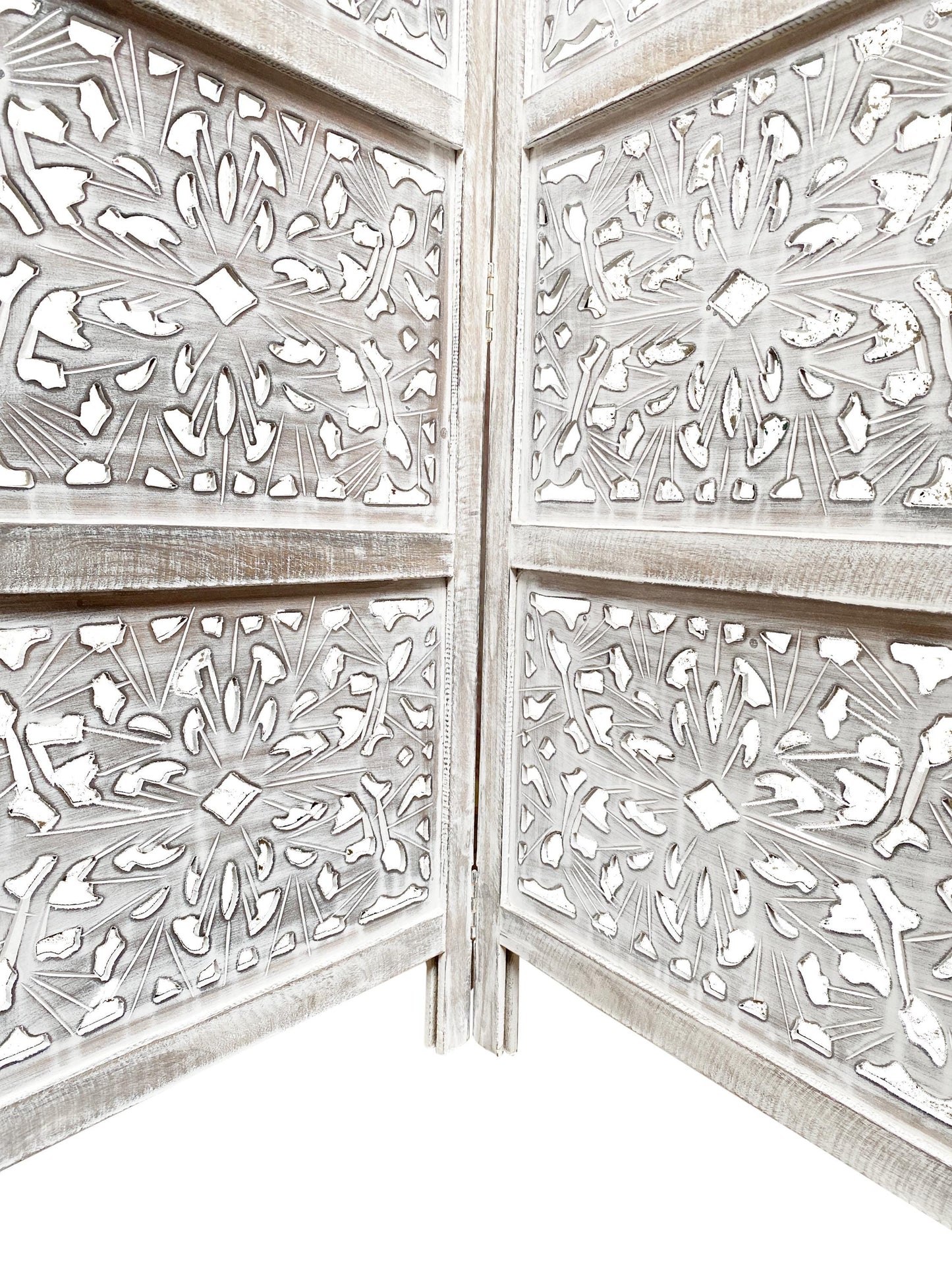 Handmade Rustic White Wood Room Divider: Mid-Century Modern Partition