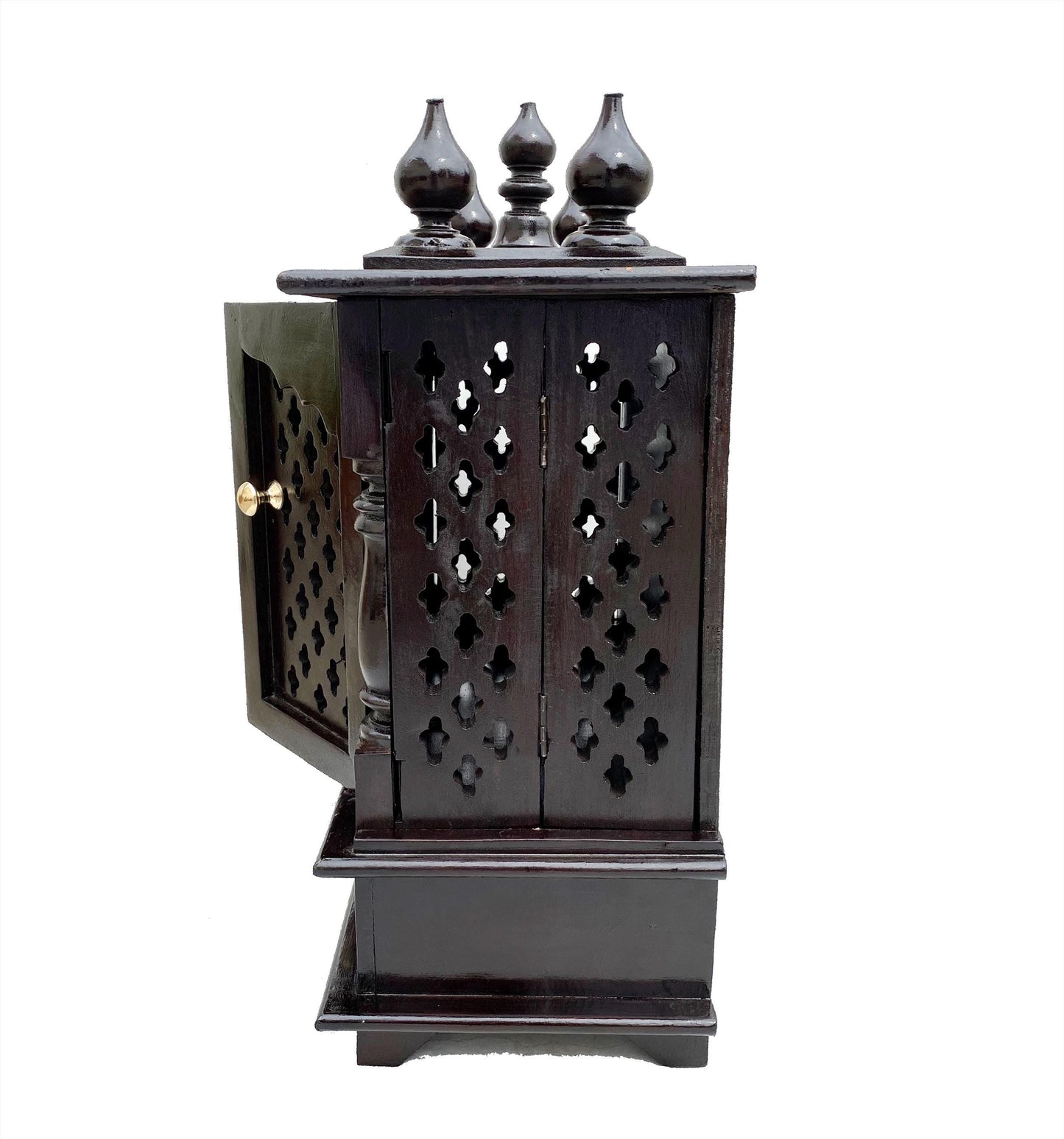 Handmade Walnut Wood Temple Mandir: 2-Shelf Wooden Shrine