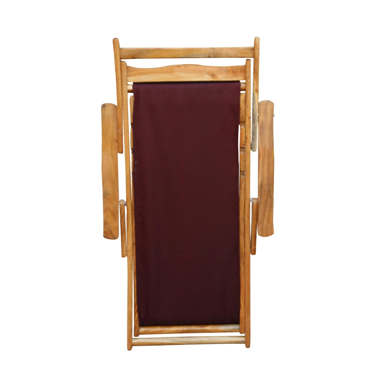 Handmade Teak & Maroon Fabric Folding Chair: Mid-Century Rococo Style