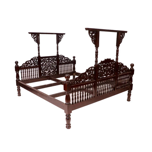 Hand Carved Giltwood King Bed: Louis XV Style Teak Frame