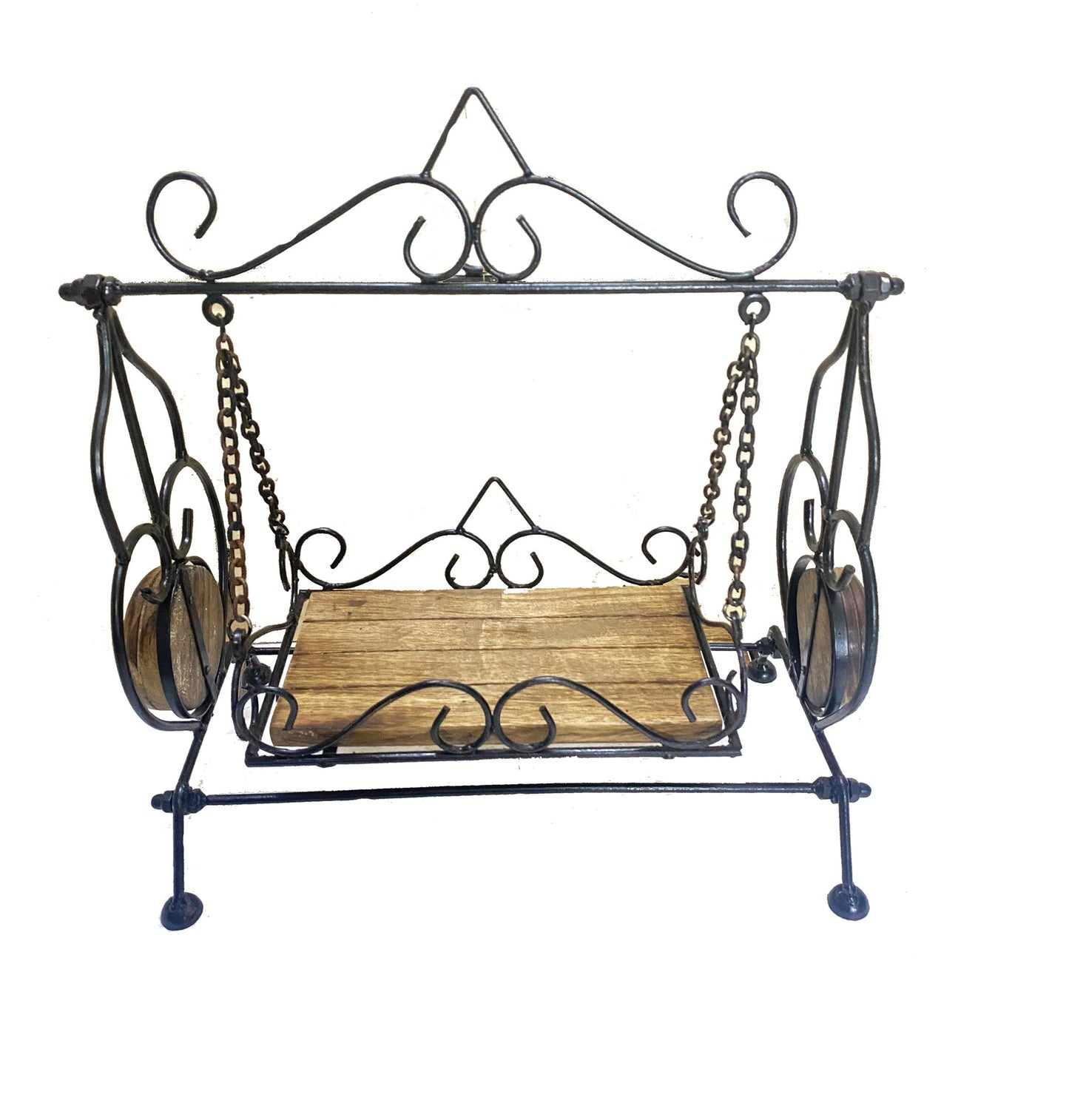 Handmade Wood & Wrought Iron Miniature Swing: Temple Decor