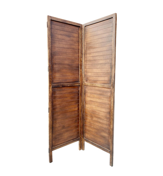 Mid-Century Modern Wood Folding Divider: Brown Stripe Room Partition