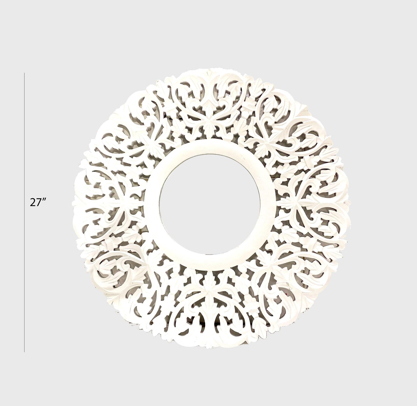 Handmade Carved Wood Mirror Frame: White Wall Hanging Decor