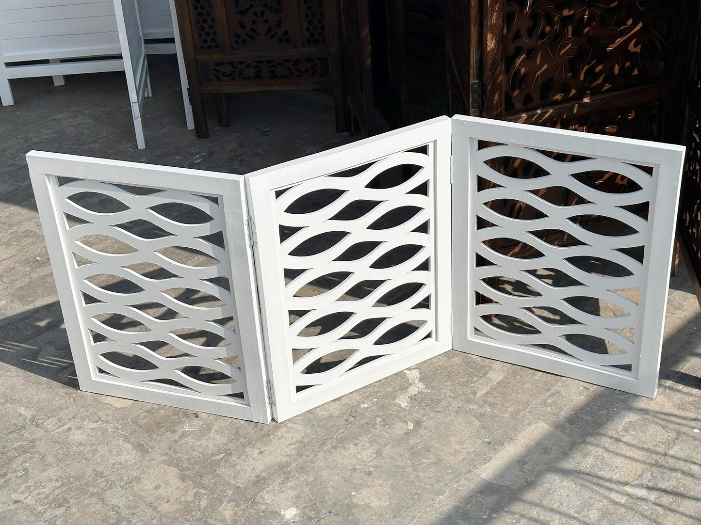 Mid-Century Modern White Wood Folding Divider: Handmade Pet/Baby Partition