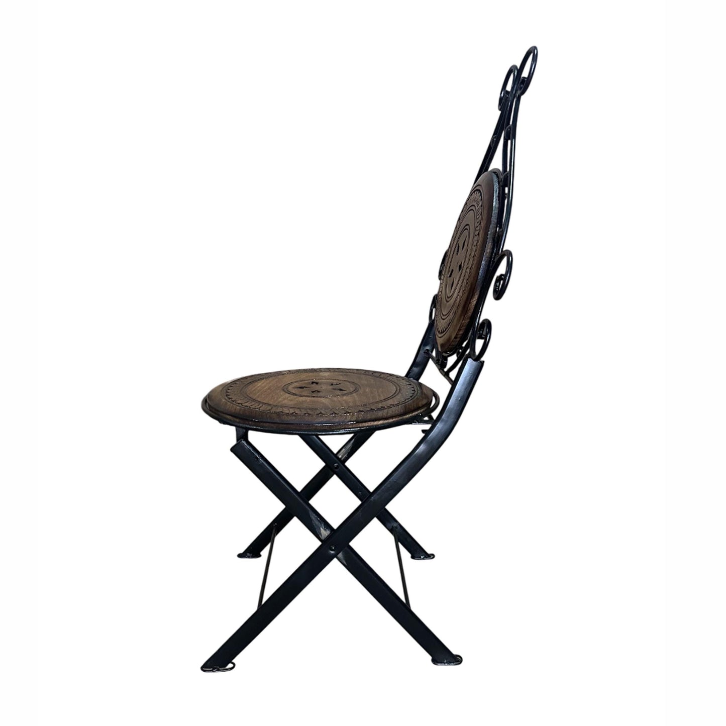 Handmade Teak & Wrought Iron Folding Chair: Outdoor Coffee Table Seating