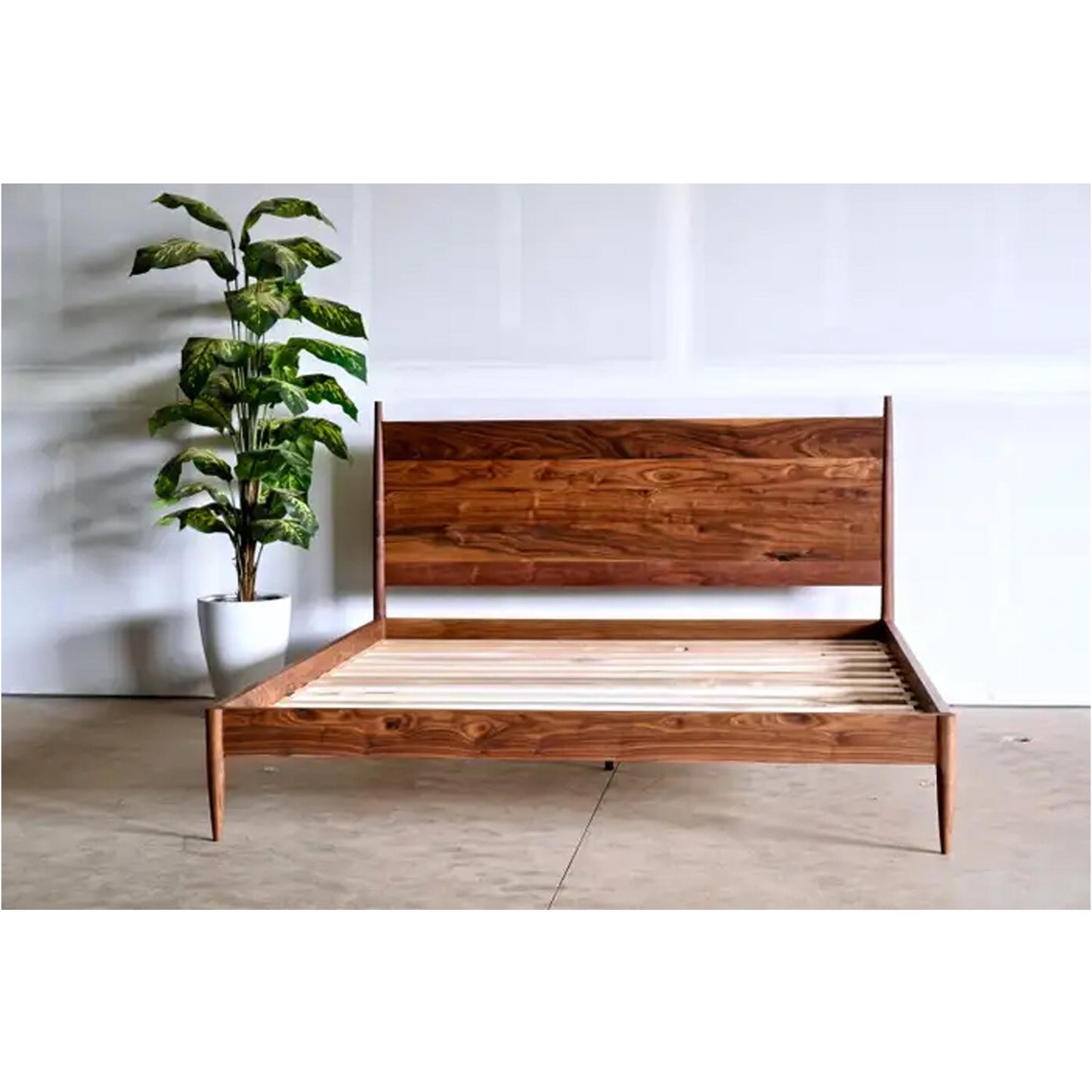 Handmade Mid-Century Modern Bed Frame: Solid Wood, Bohemian Rococo Style