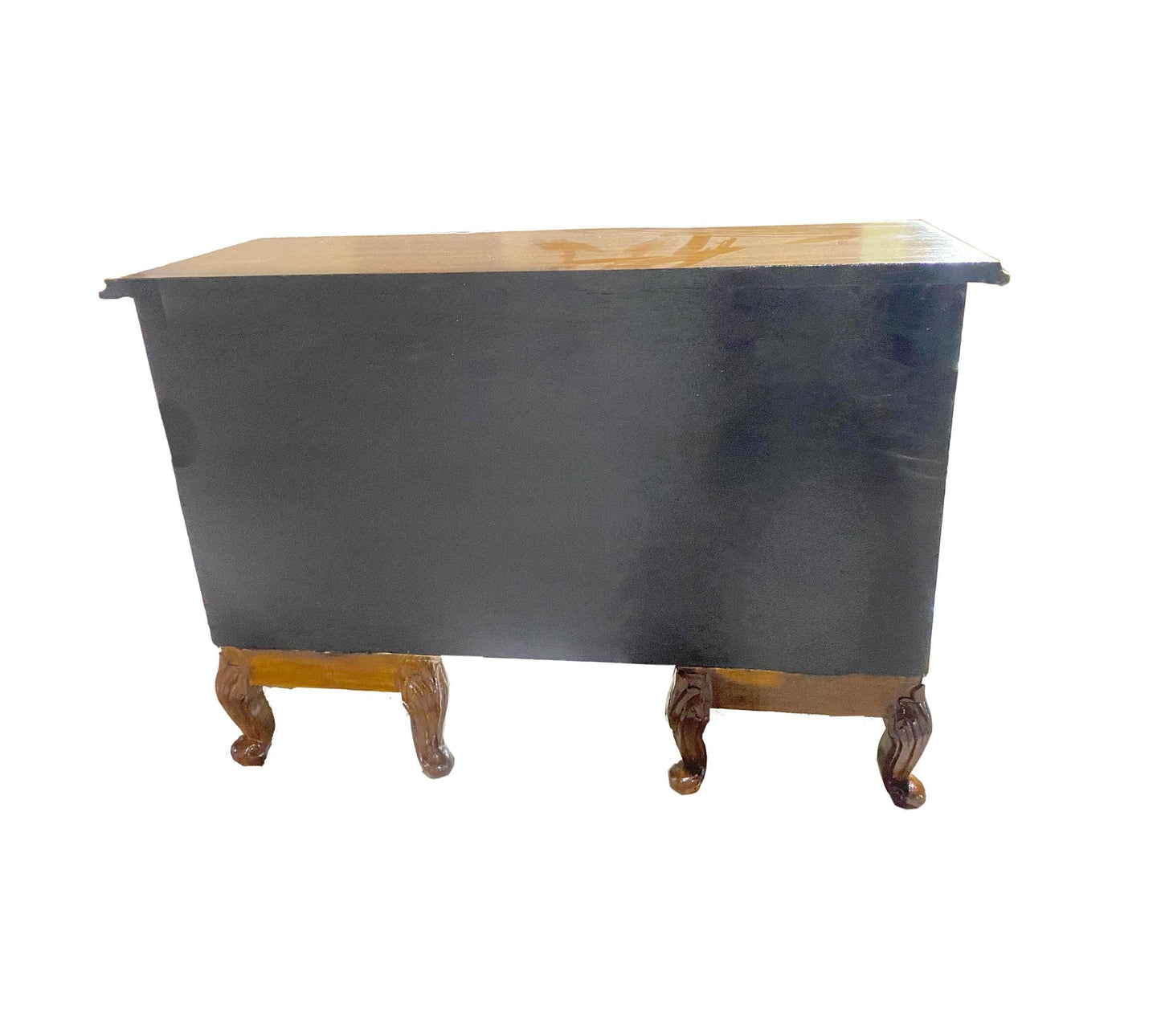 Hand Carved Teak Console Table: Mid-Century Modern Brown & Gold Accent