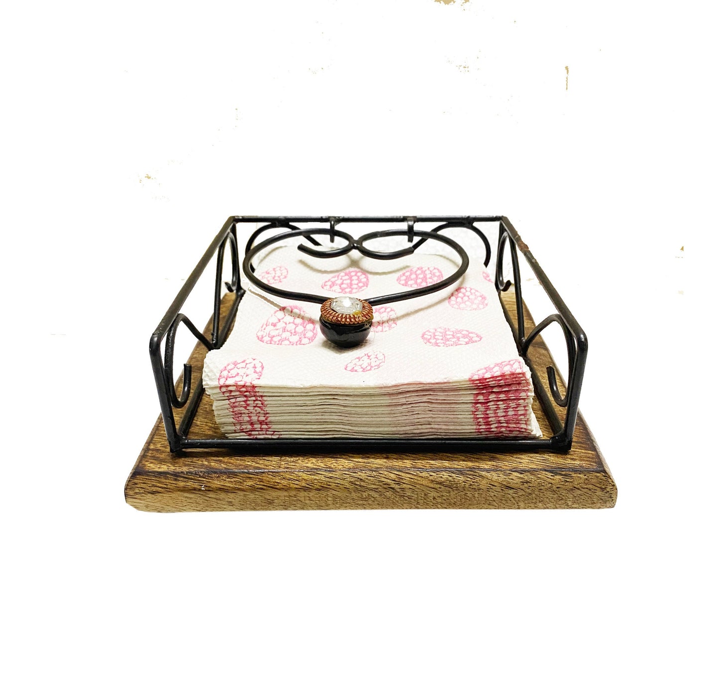 Handmade Wood & Wrought Iron Napkin Holder: Modern Tabletop Decor