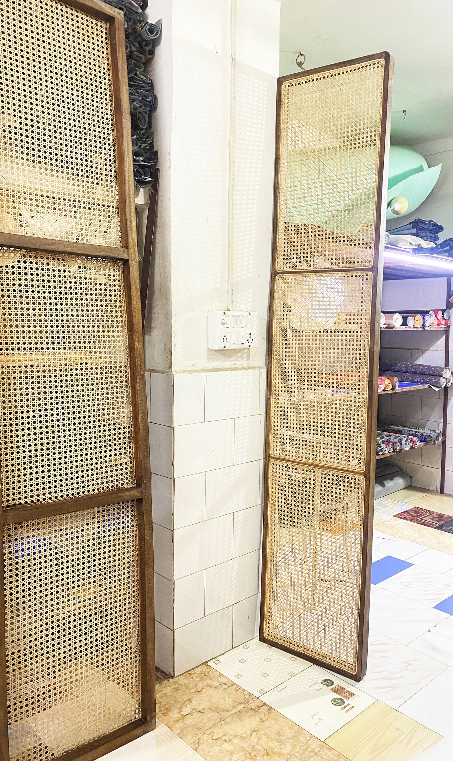 Mid century cane knitted Bathroom divider, Hand knitted Privacy Rattan 8 feet height bathroom divider screen partition