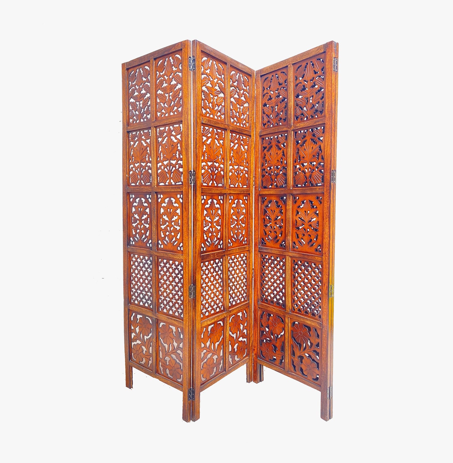 Mid-Century Modern Wood Folding Divider: Handmade Partition Screen