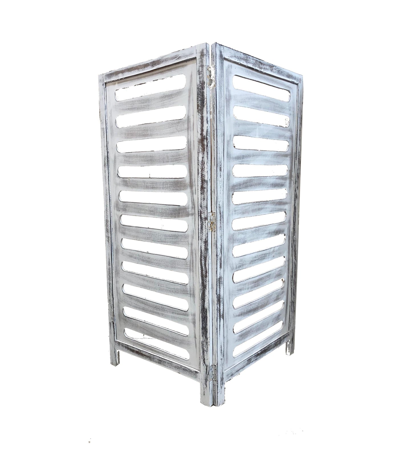 Handmade Rustic White Wood Folding Room Divider - 7 ft Tall
