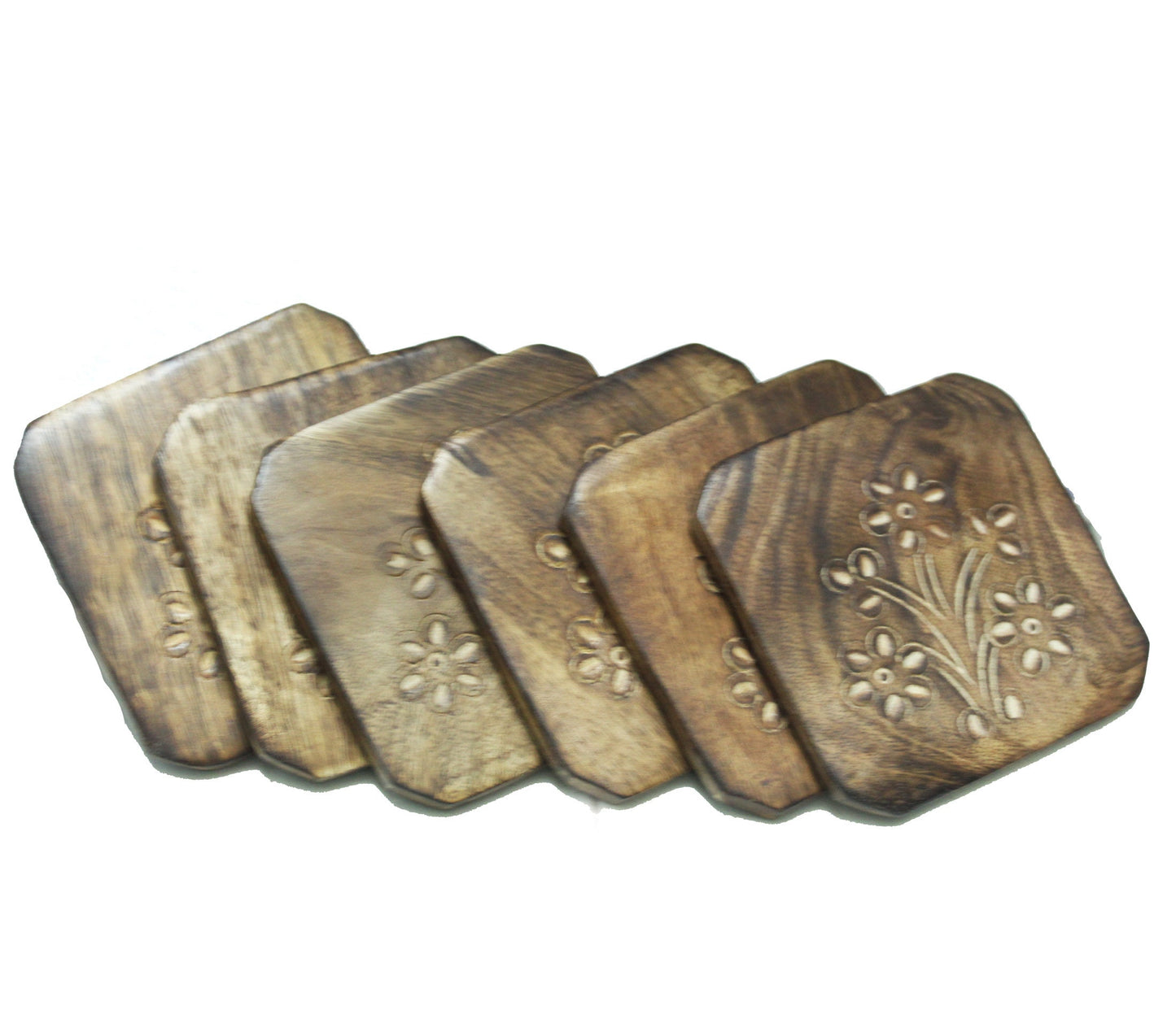 Iron wood Coaster set of 6, handmade carved coaster with metal Stand