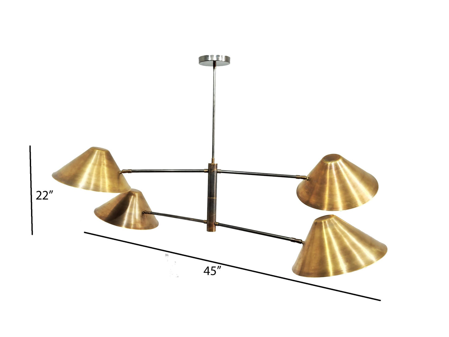 4 Brass Shade Ceiling light modern fixture, handmade mid-century Brass Chandelier
