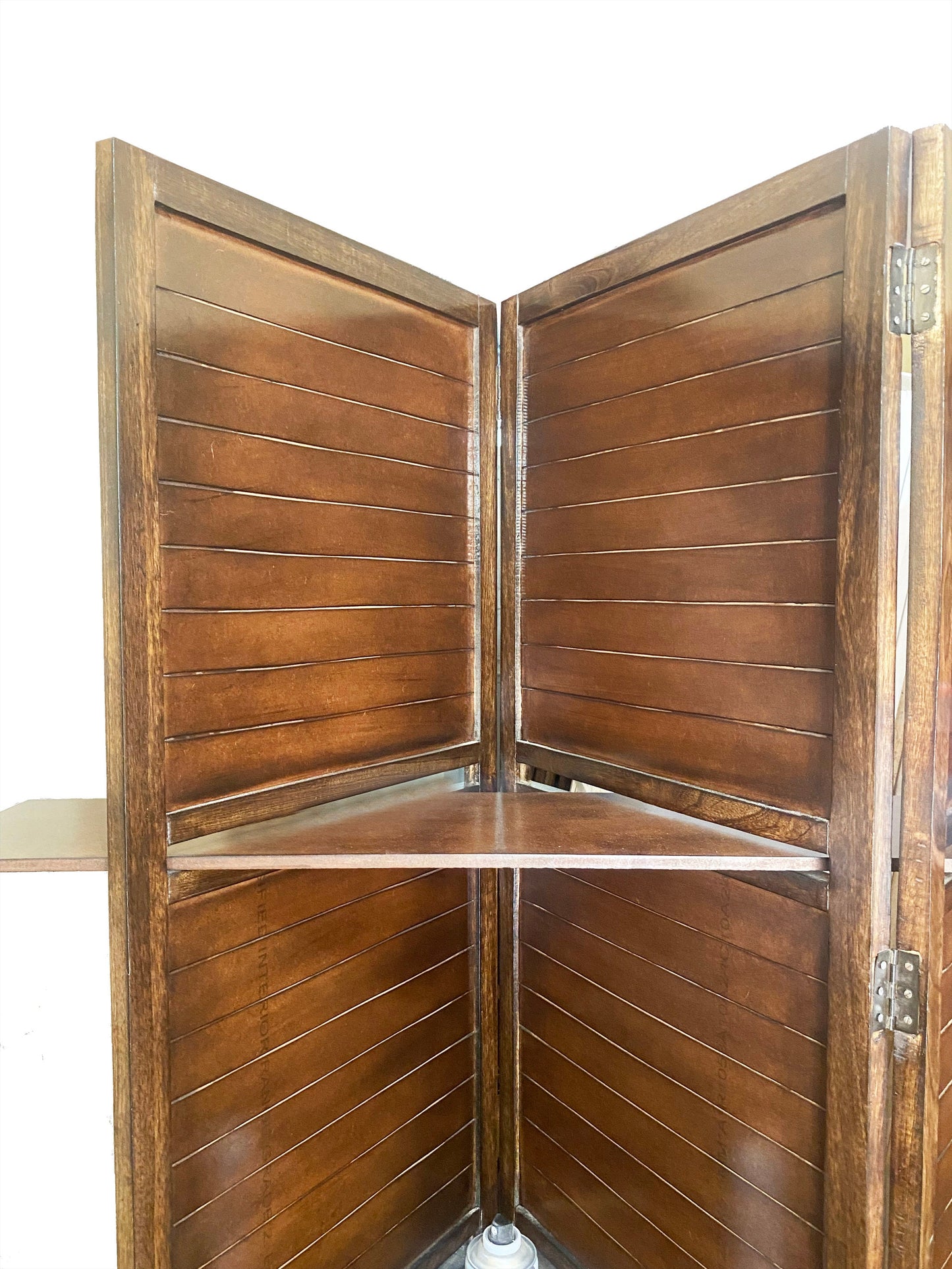 Handmade Wooden Folding Partition with Shelves: Brown Room Divider