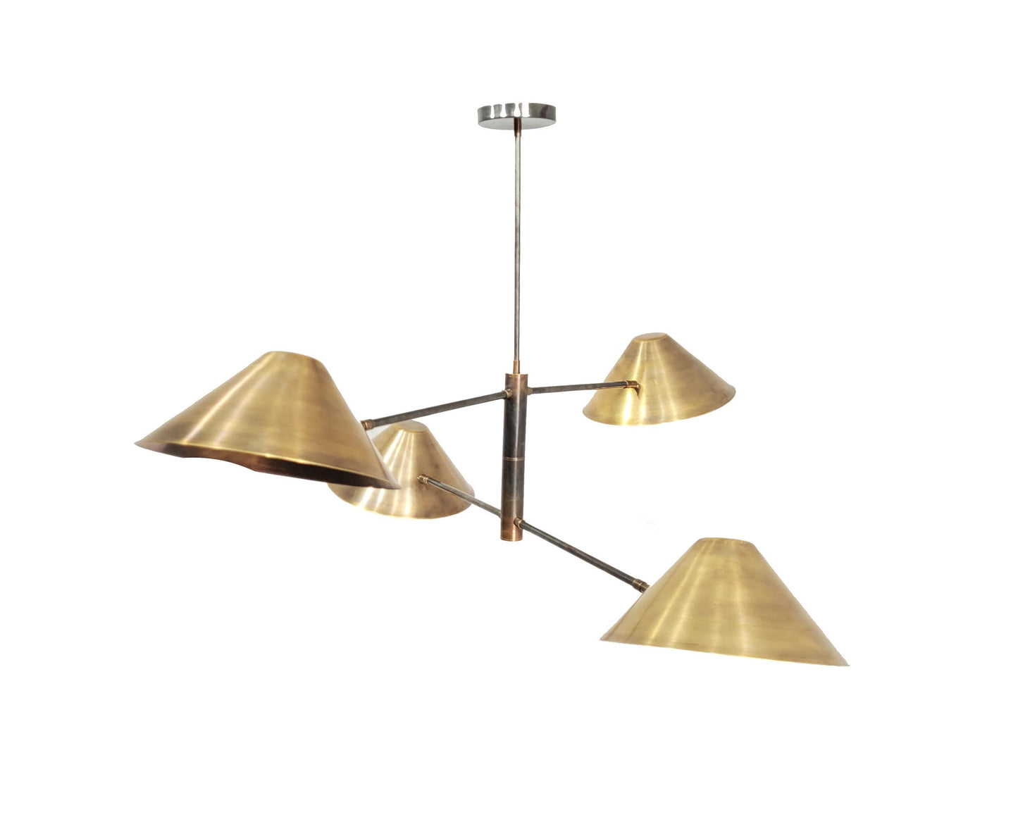 4 Brass Shade Ceiling light modern fixture, handmade mid-century Brass Chandelier