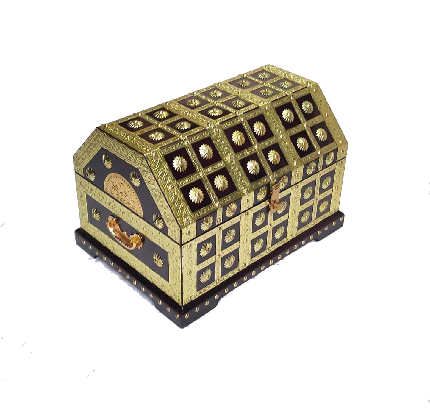 Handmade Wooden Brass Chest: Decorative Storage Trunk (14x10x10)