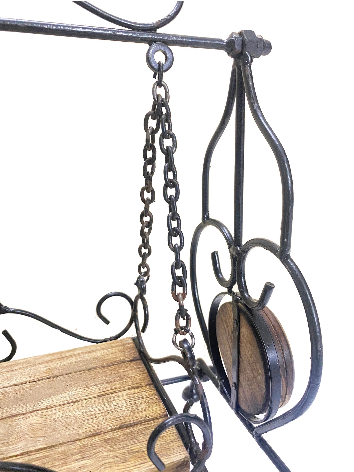 Handmade Wood & Wrought Iron Miniature Swing: Temple Decor