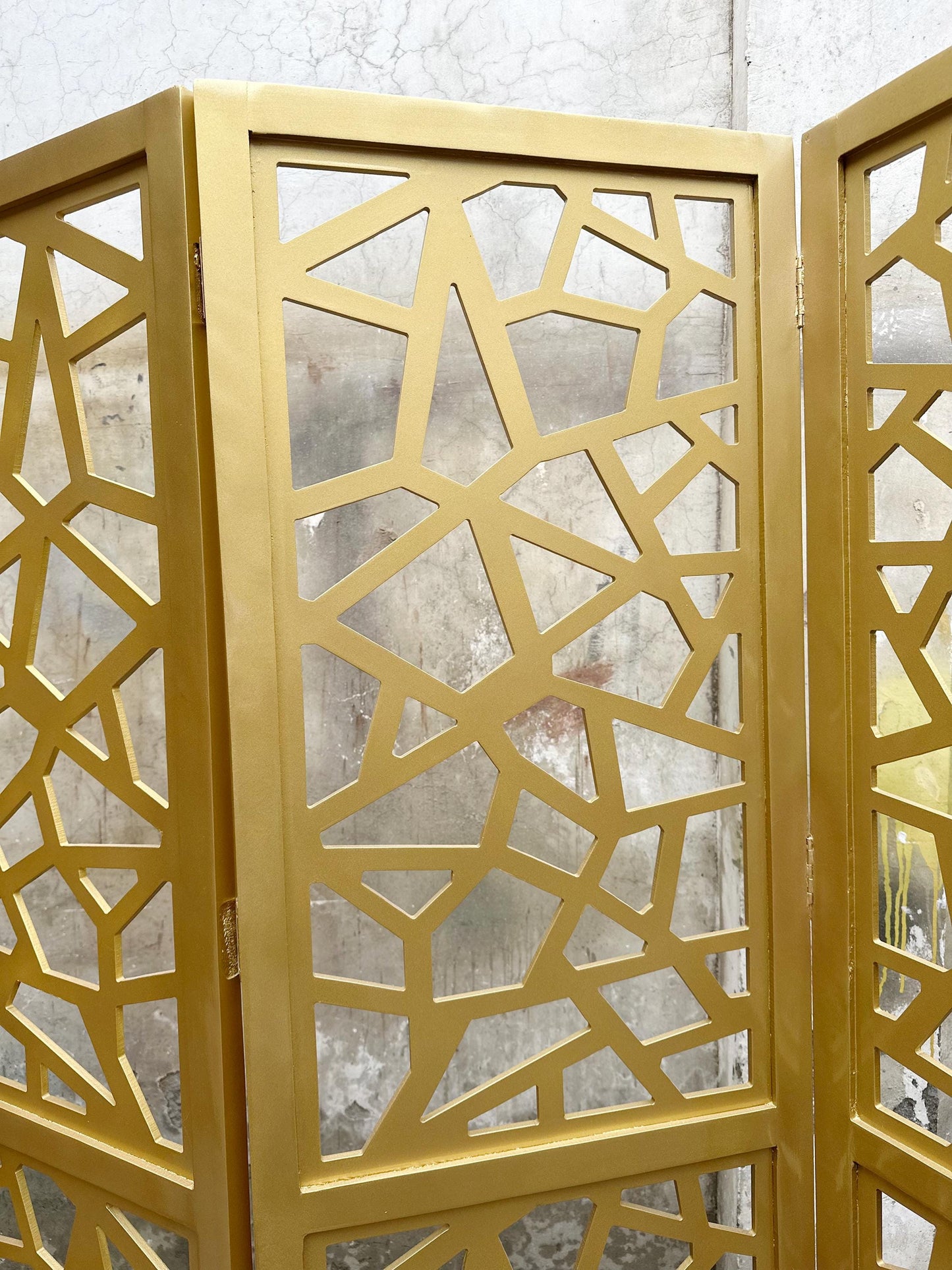 Mid century Design Gold Wooden Folding Divider, Partition, Handmade Self standing separator