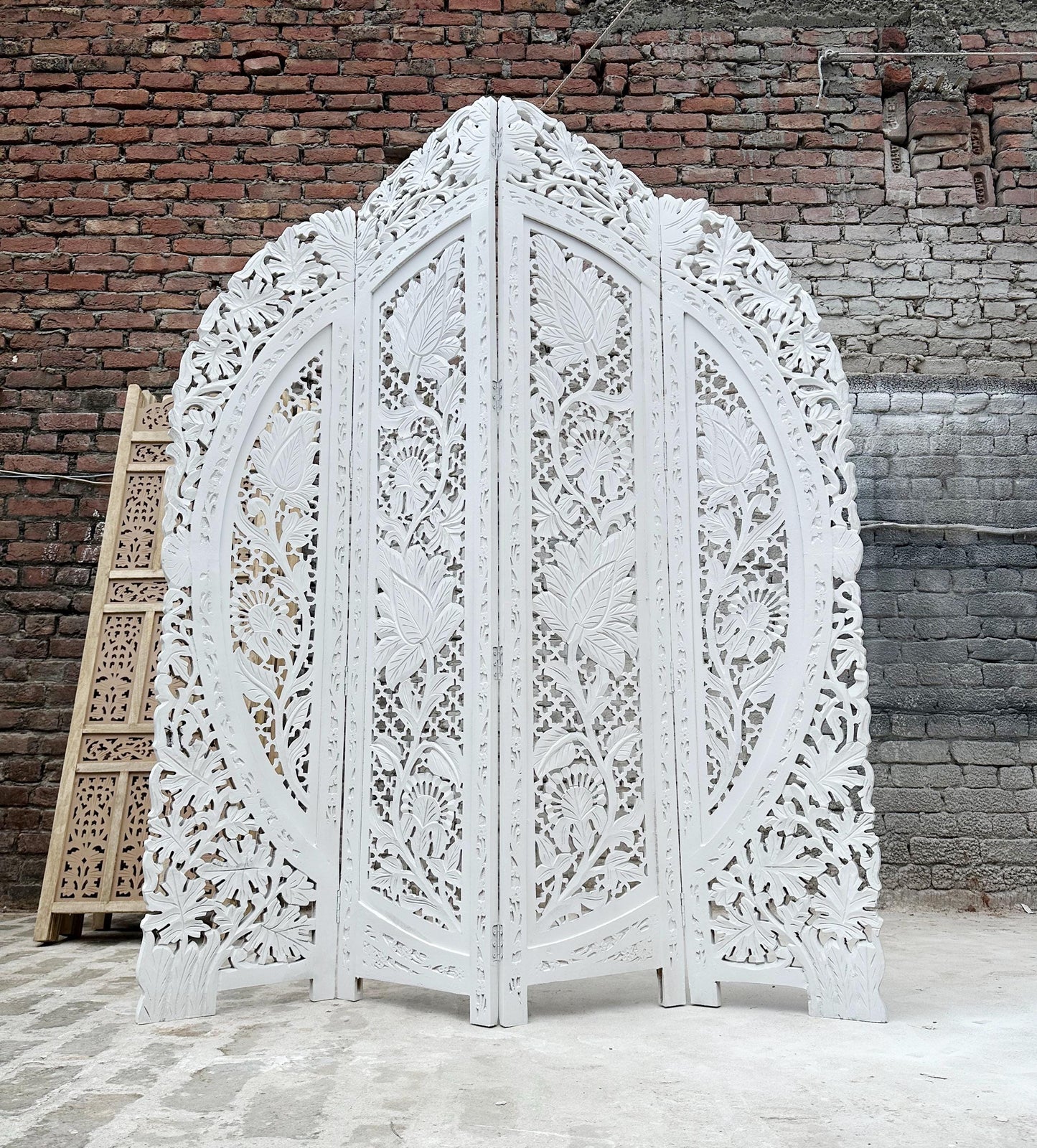 Mid Century Modern Floral Wood Folding Room Divider: Handmade Screen