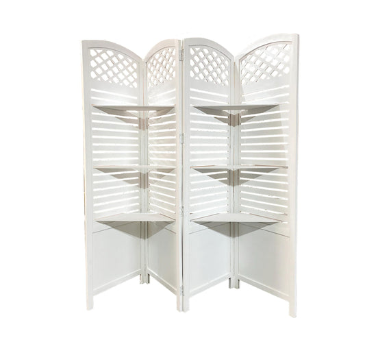 Handmade Wooden Folding Room Divider with Shelves: Home Decor Screen