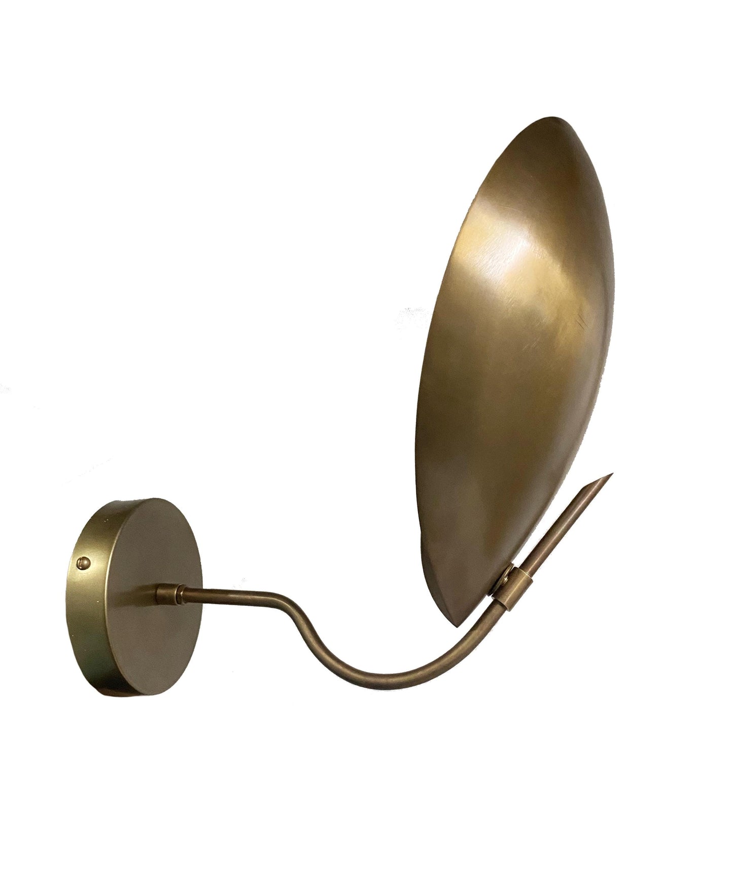 Mid Century Brass Wall Sconce: Handmade Curved Disk Light Fixture