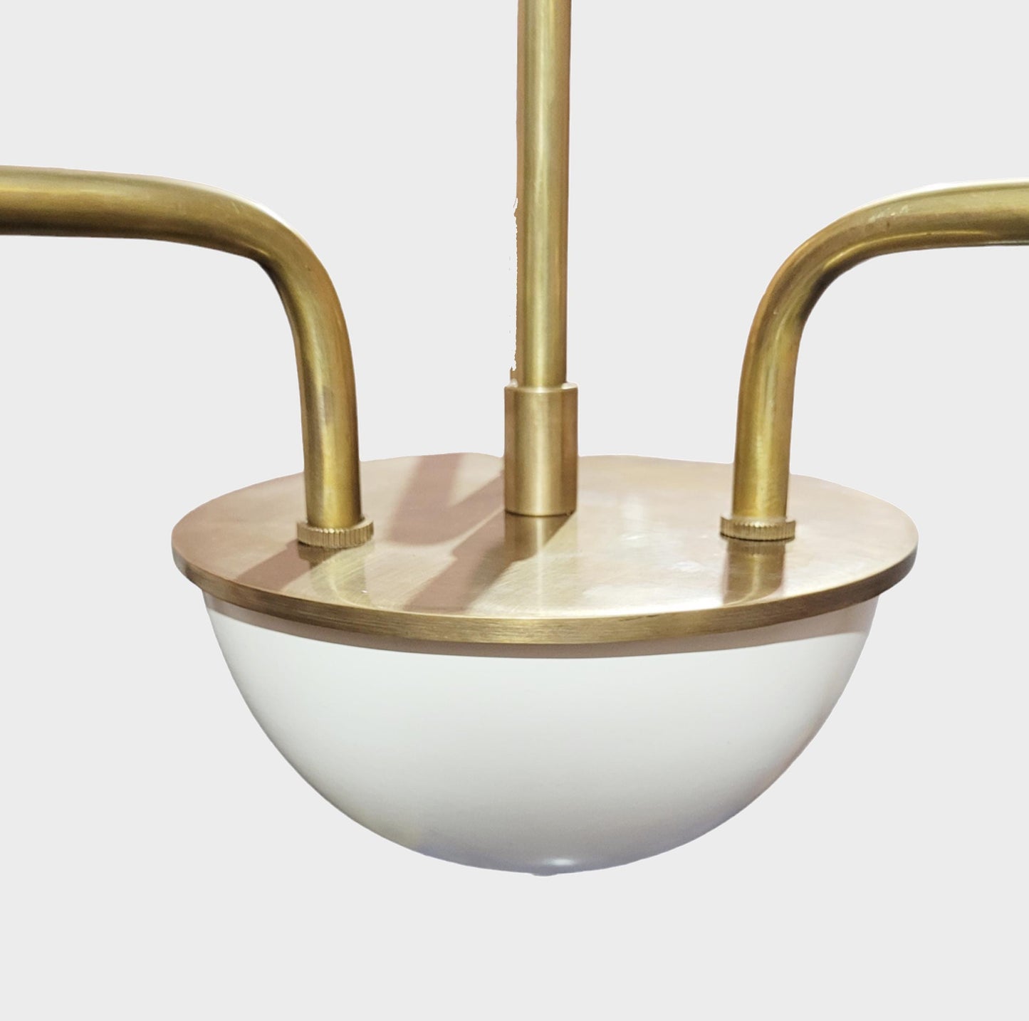 Handmade Brass 3-Arm Chandelier: Mid-Century Modern Wooden Ball Ceiling Light