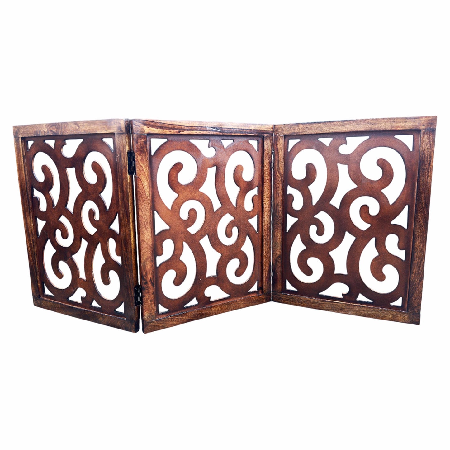Mid-Century Modern Twist design Brown Wood Folding Divider: Pet & Baby Gate