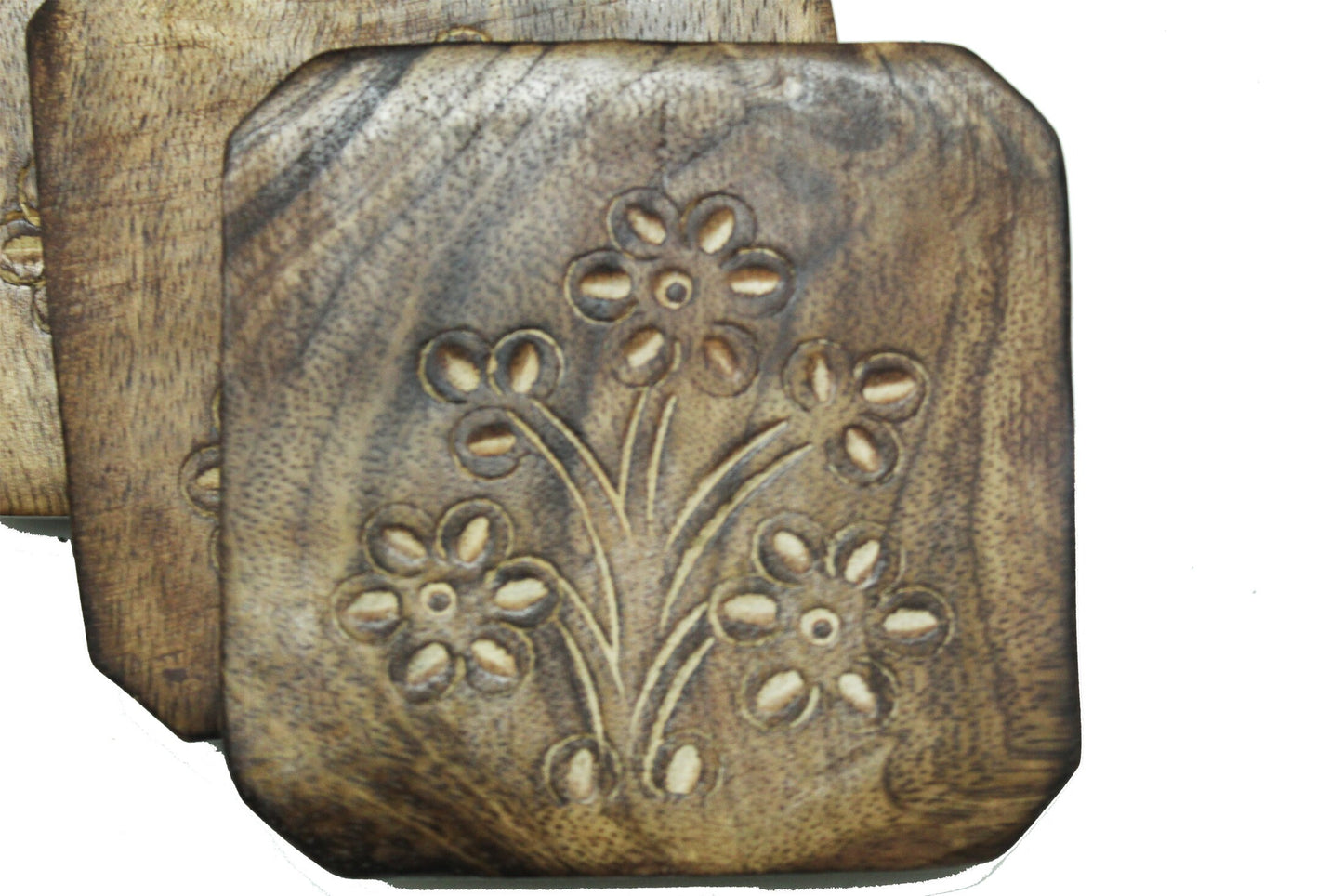 Iron wood Coaster set of 6, handmade carved coaster with metal Stand
