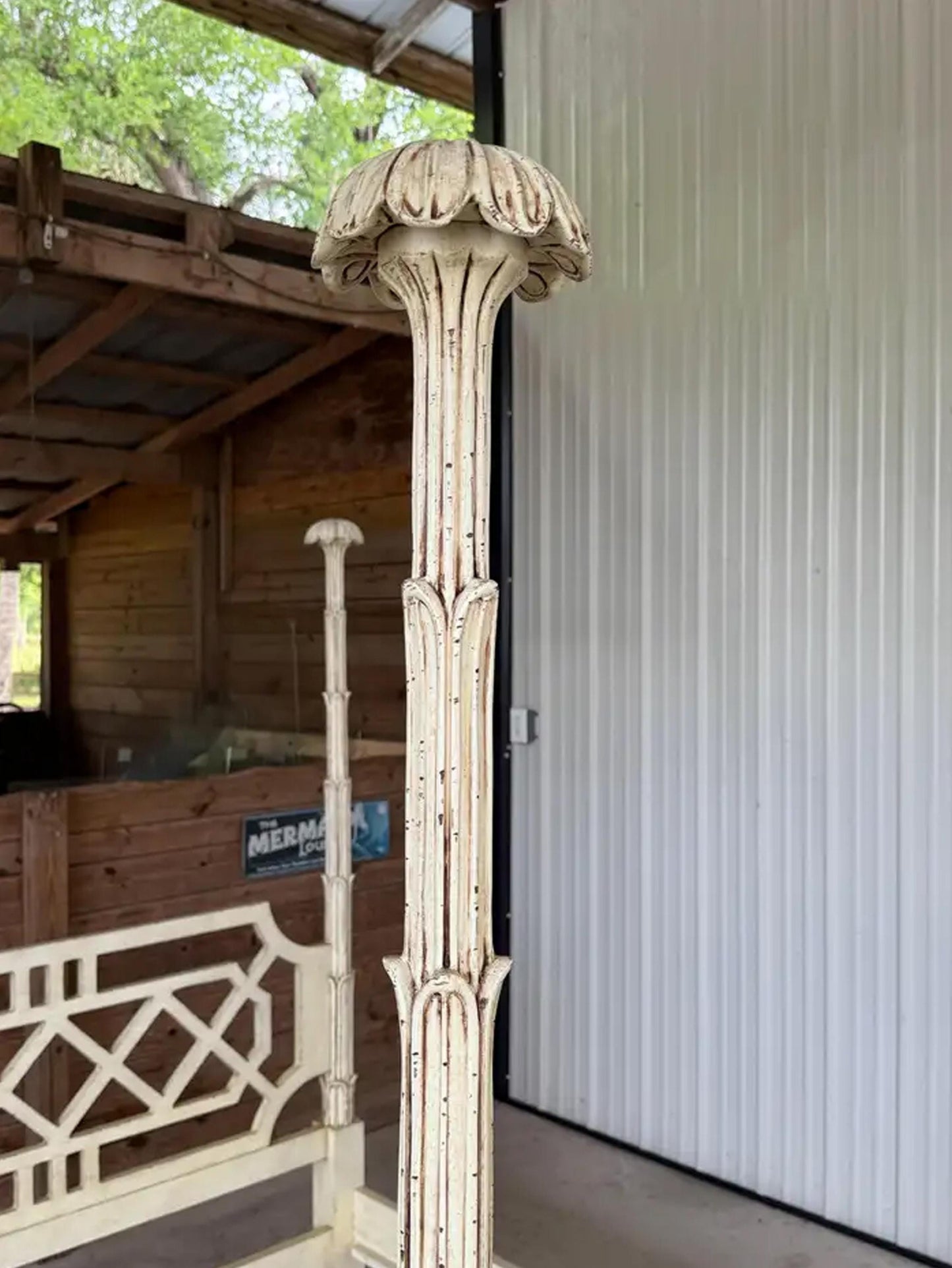 Handmade Carved Four-Poster Bed: Rustic White King/Queen Size