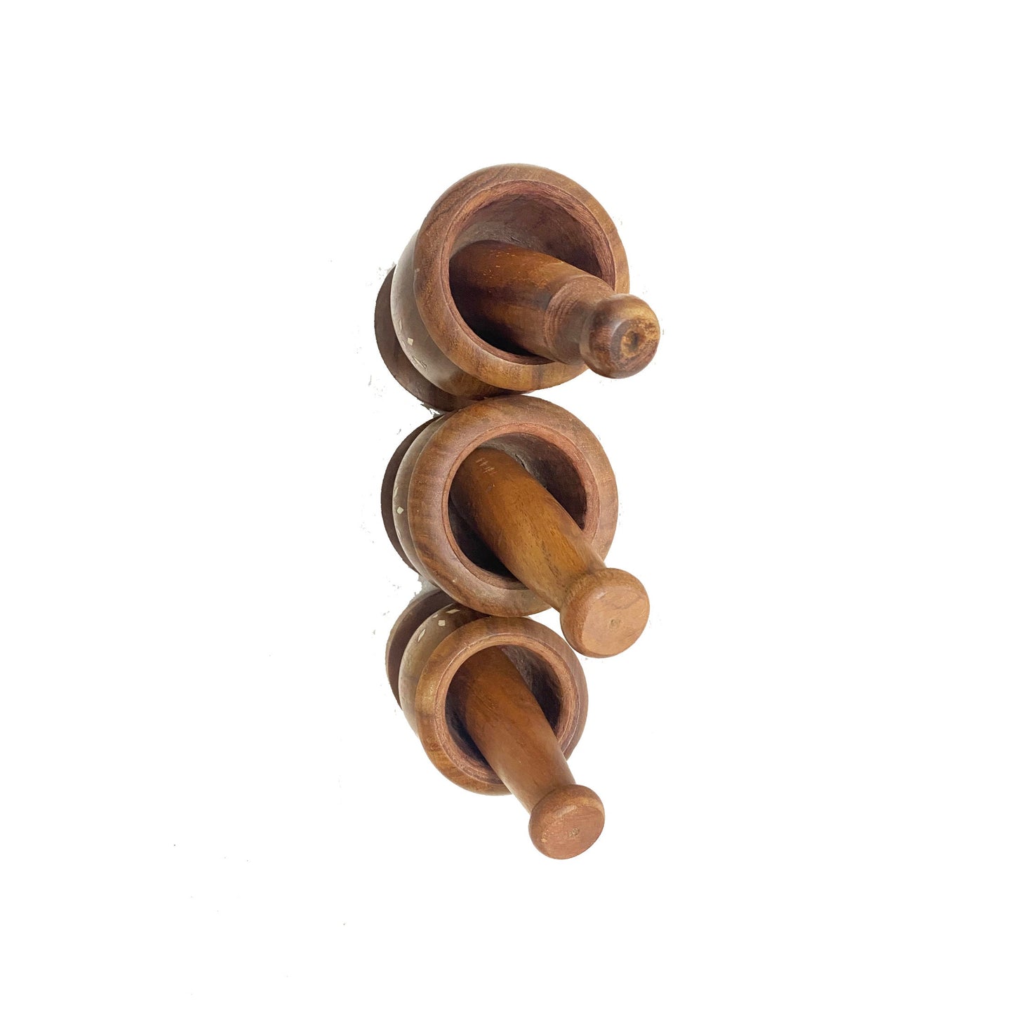 3 x Wooden mortar & pestle set, handmade Flower engraved design spice grinder