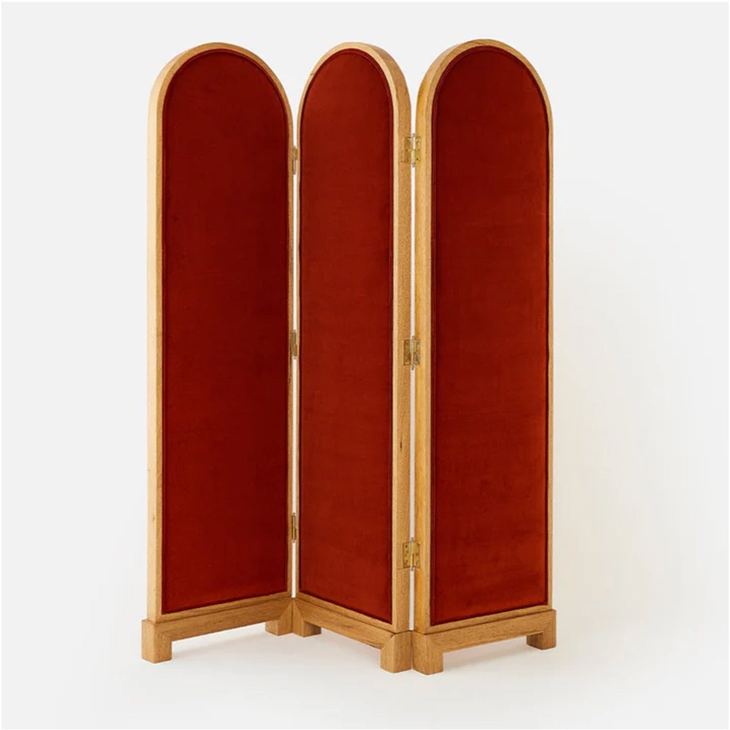 Mid-Century Handmade Wooden divider Red Velvet Fabric Stitching, Wood partition home décor