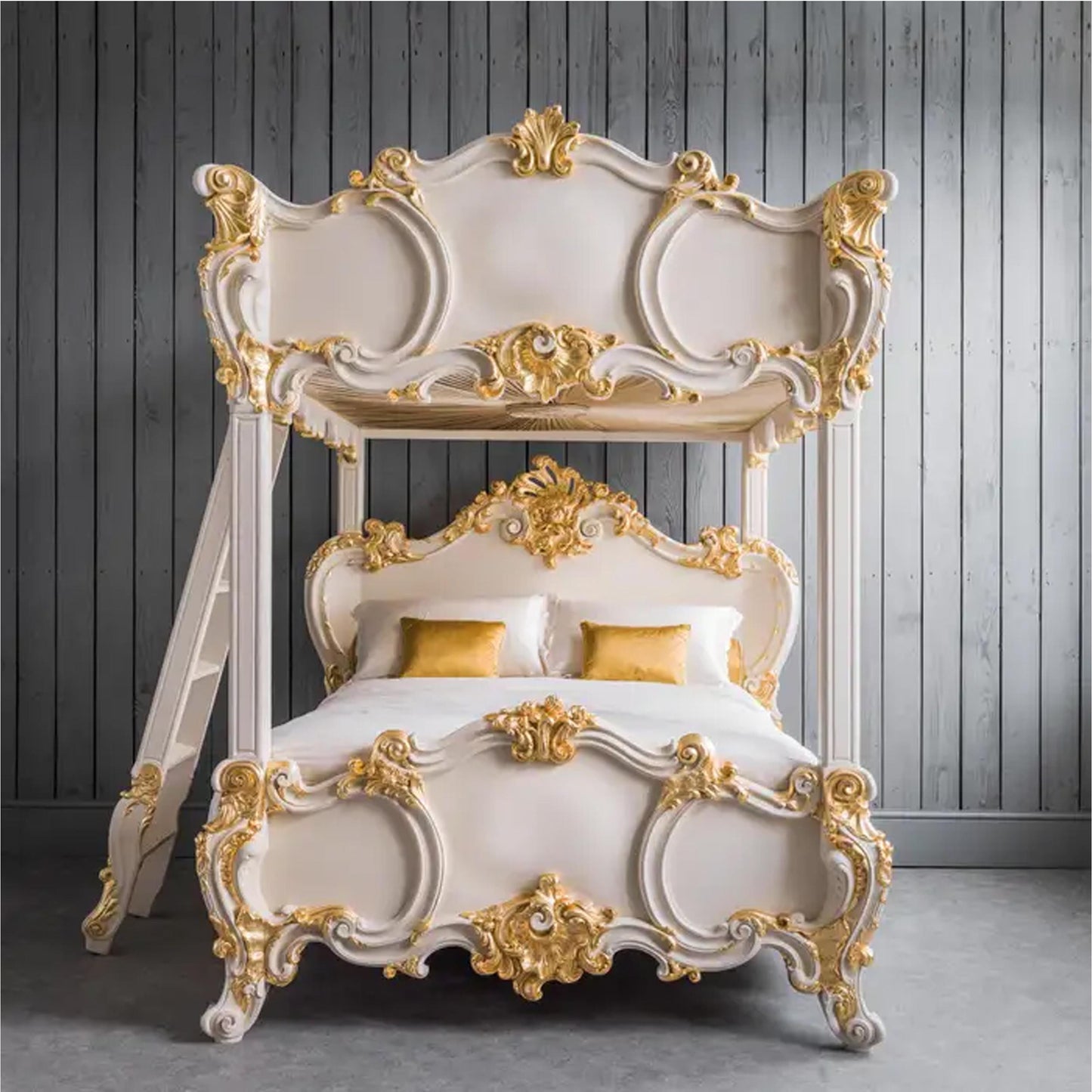 Handmade Rococo Style Four Poster Bed: Gold Gilt Wood Frame