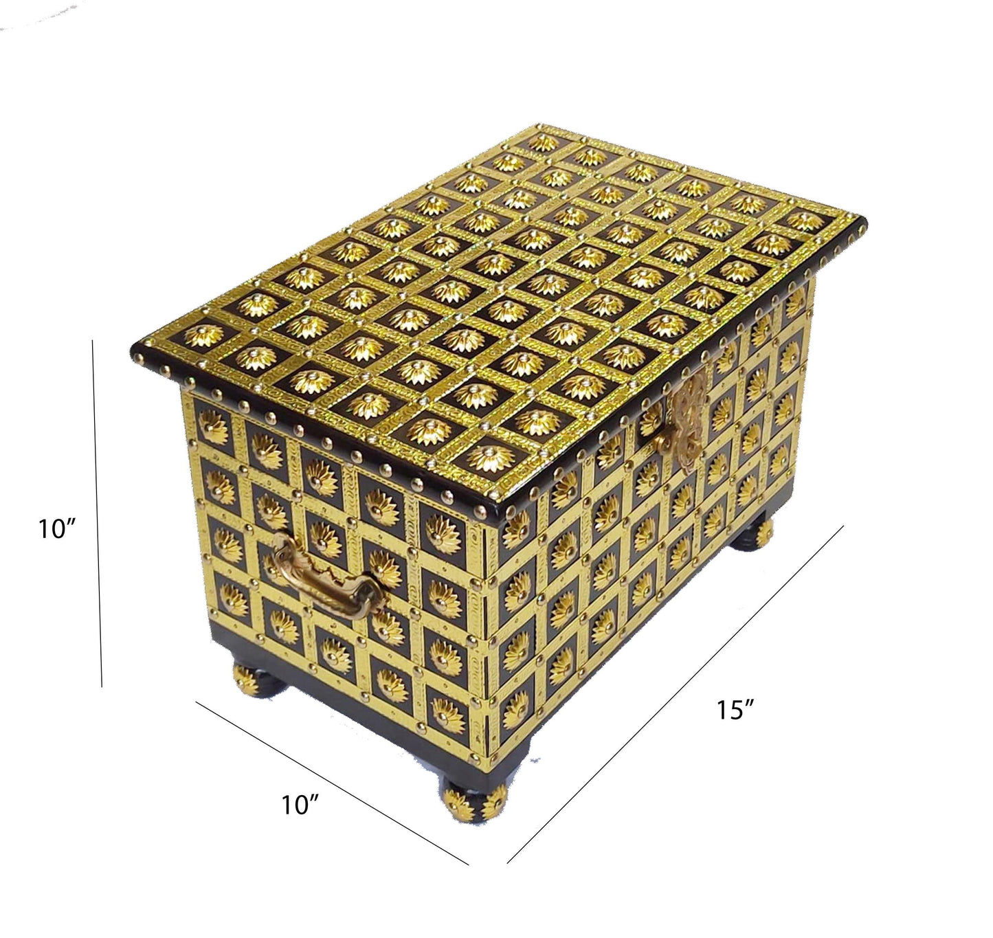 Hand Carved Wooden Brass Decorative  chest box 18 x 12 inches, beautiful house warming gift, handmade wooden treasure chest Storage trunk