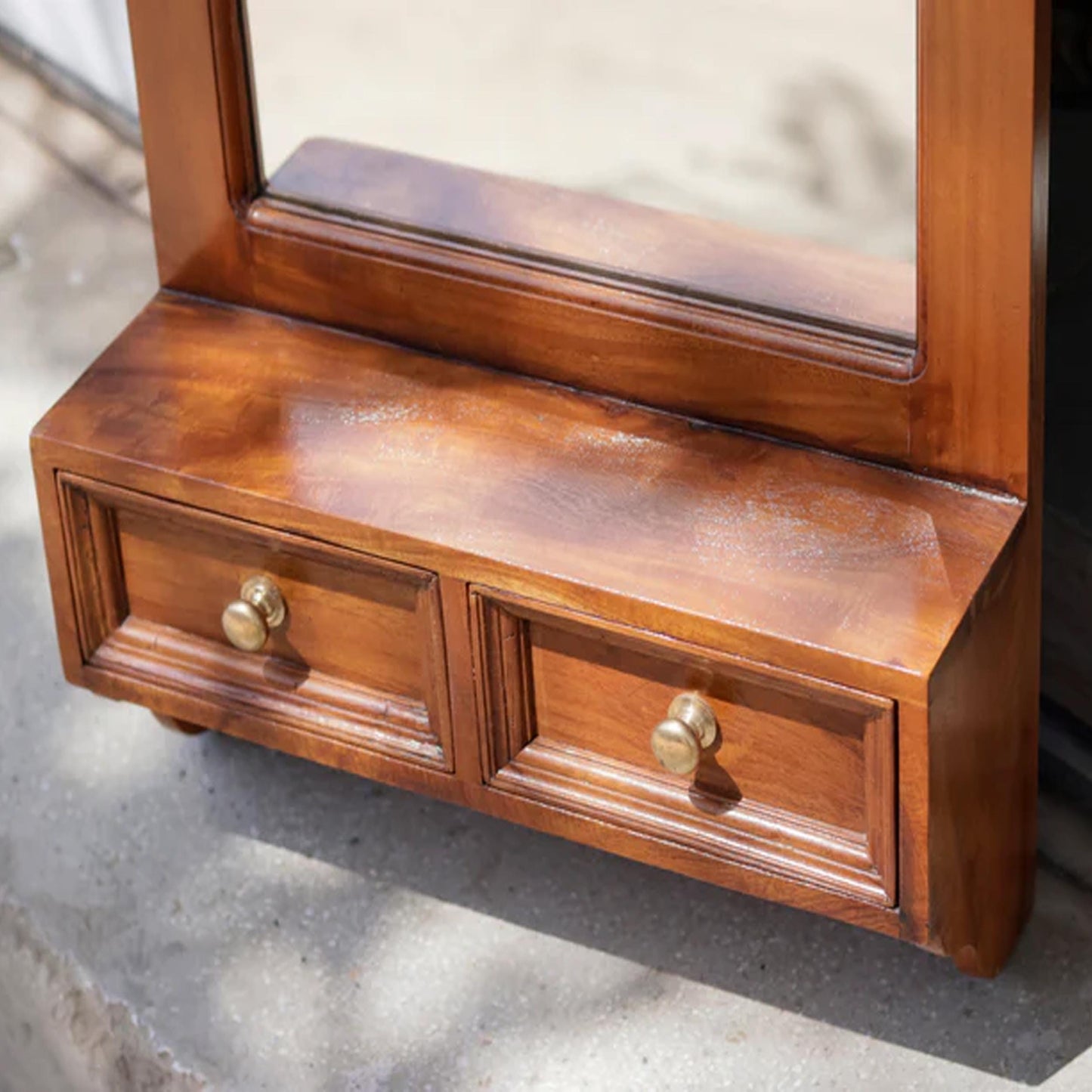 Handmade Wood Wall Mirror with Shelves: Mid-Century Modern Decor