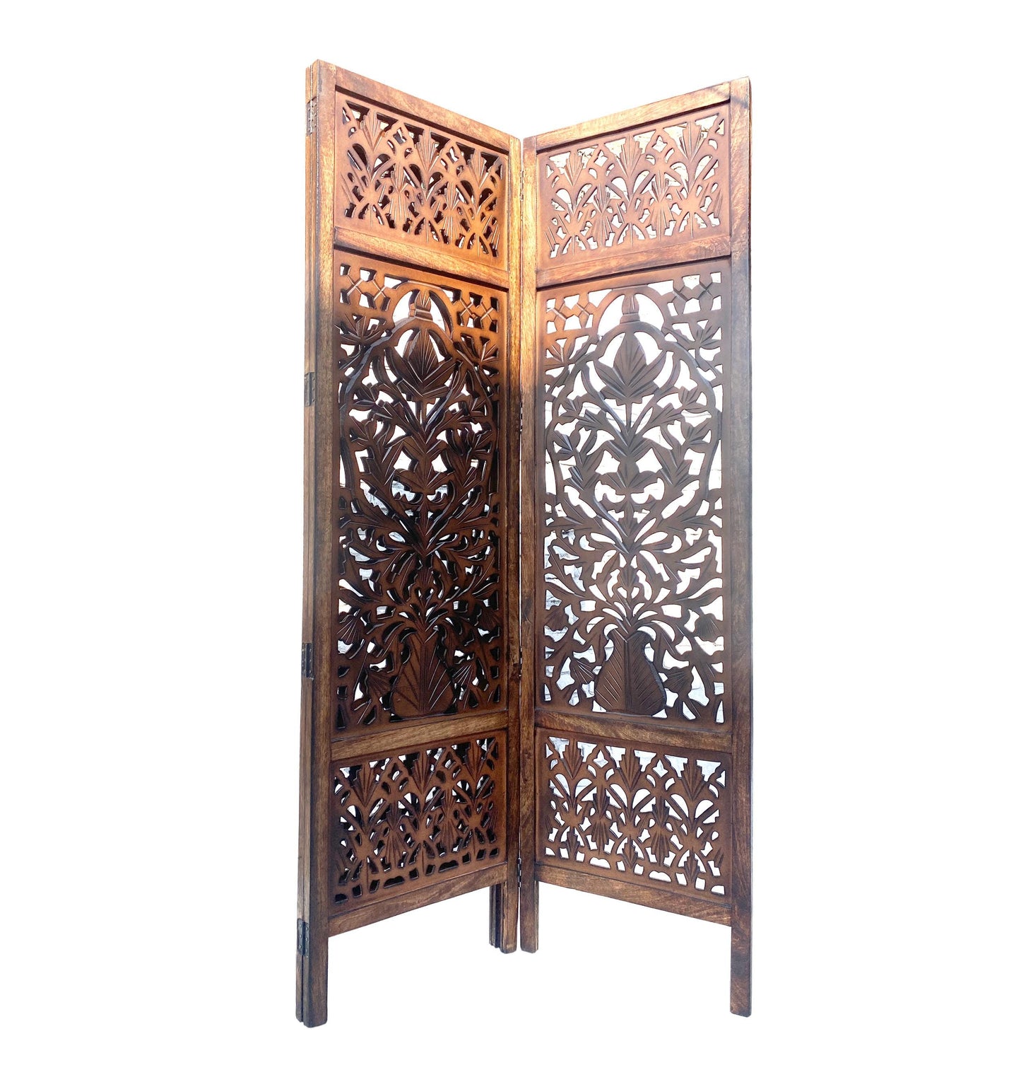 Mid century Modern Wooden Folding Divider, Mesh design Partition, Handmade Self standing separator